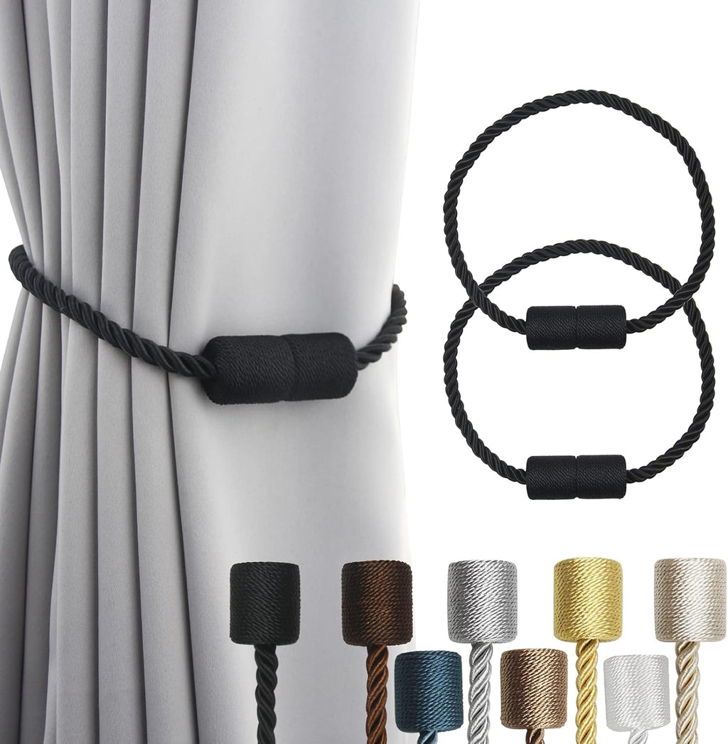 2 Pack Black Magnetic Rope Curtain Tiebacks