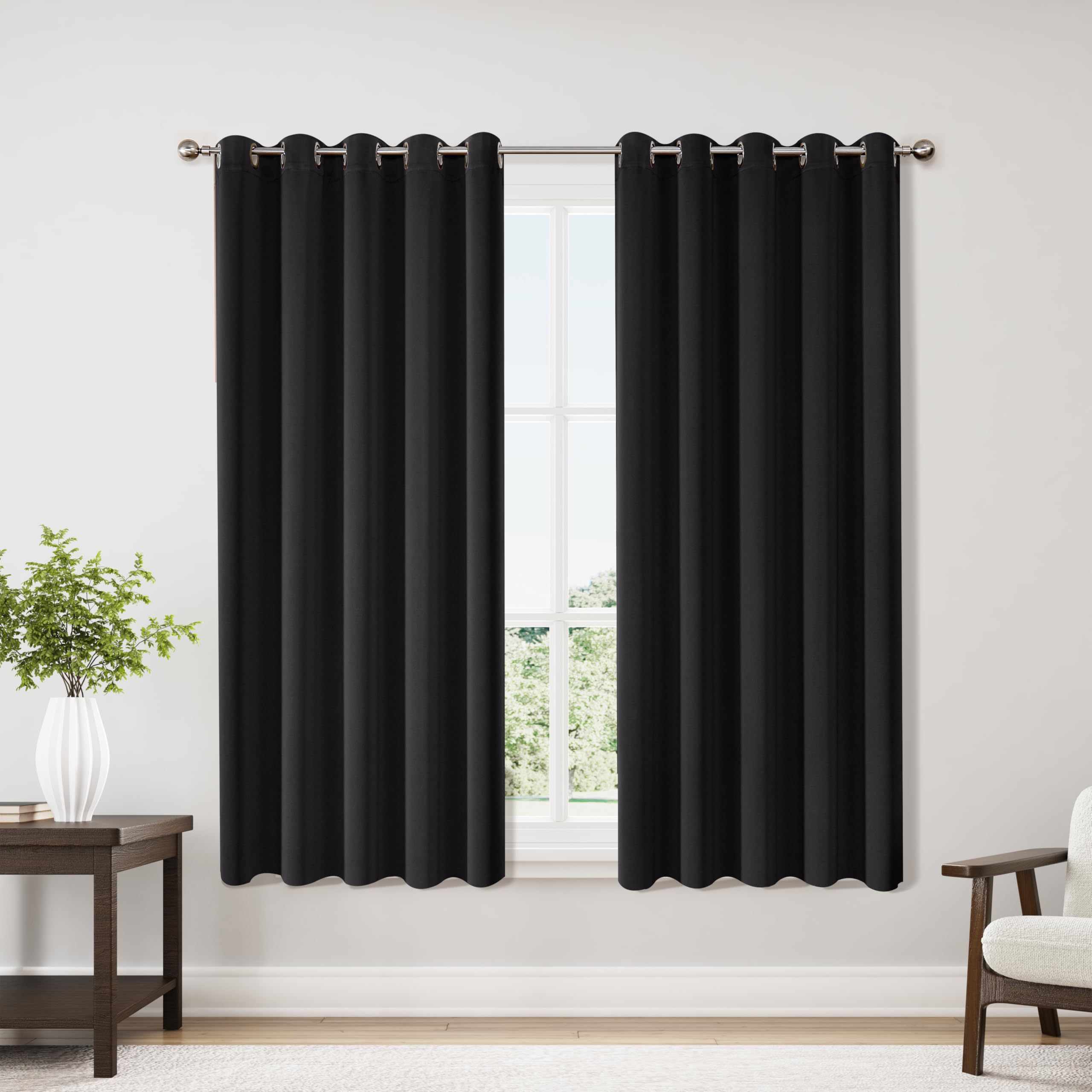 ChrisDowa Grommet Blackout Curtains for Bedroom and Living Room - 2 Panels Set Thermal Insulated Room Darkening Curtains (Dark Grey, 42 x 63 Inch)