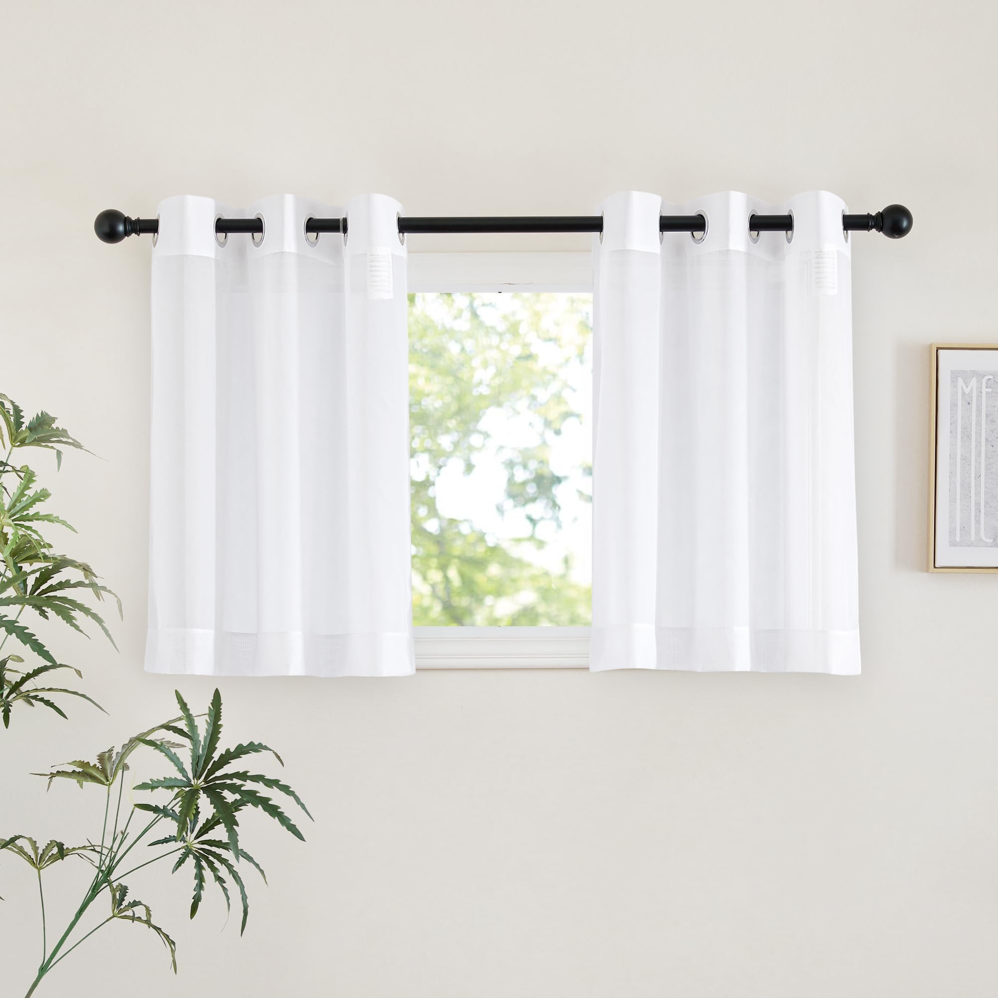 NICETOWN Sheer Curtains Panel 72" Long - Ring Top Window Treatment Sheer Voile Drapes for Bedroom/Living Room (White, Set of 2, W54 x L72)