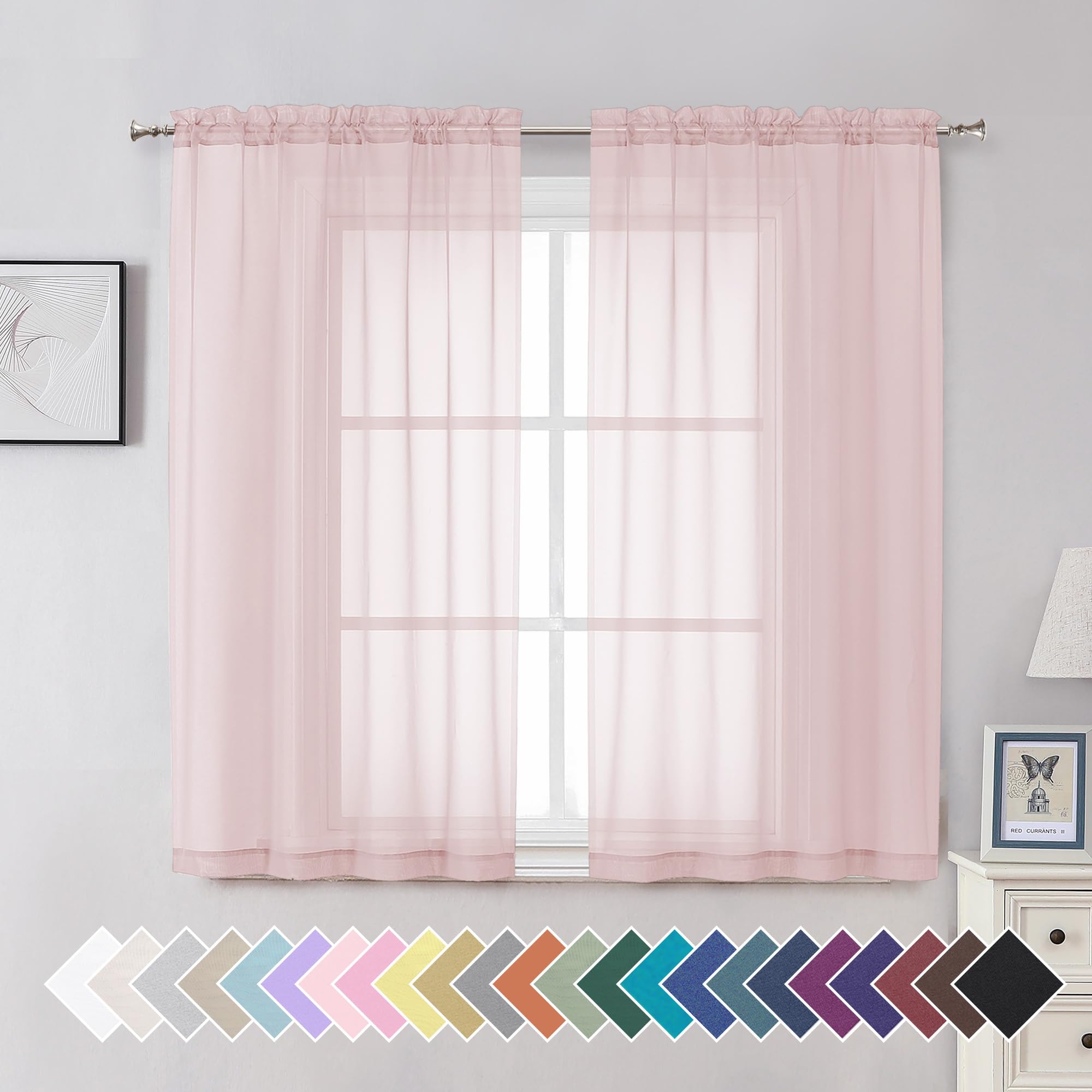 Aiyufeng Blush Pink Sheer Curtains 84 Inches Long 2 Panels Set, Light Filtering Soft Airy Voile Rod Pocket Baby Pink Sheer Window Drapes for Bedroom Living Room, Each 40Wx84L Inches
