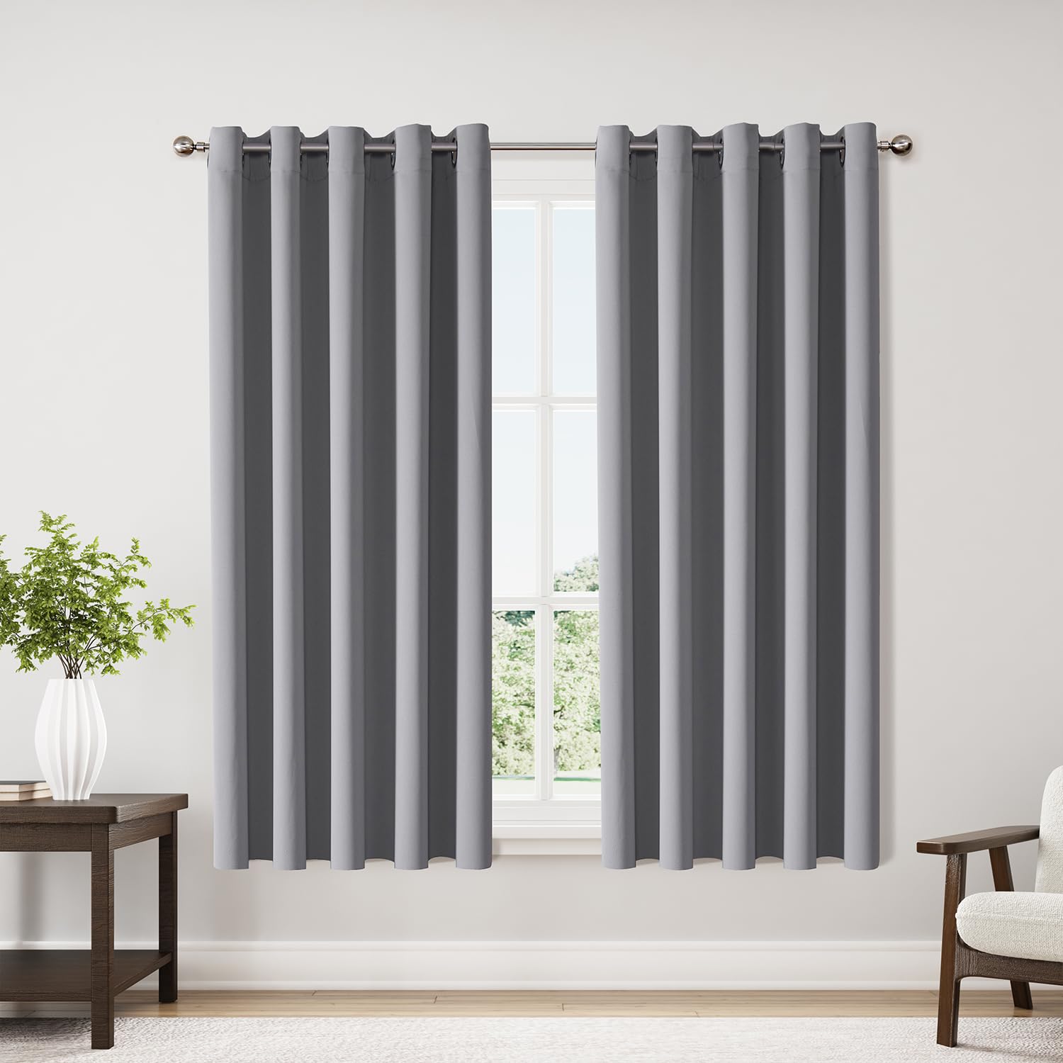 ChrisDowa Grommet Blackout Curtains for Bedroom and Living Room - 2 Panels Set Thermal Insulated Room Darkening Curtains (Dark Grey, 42 x 63 Inch)