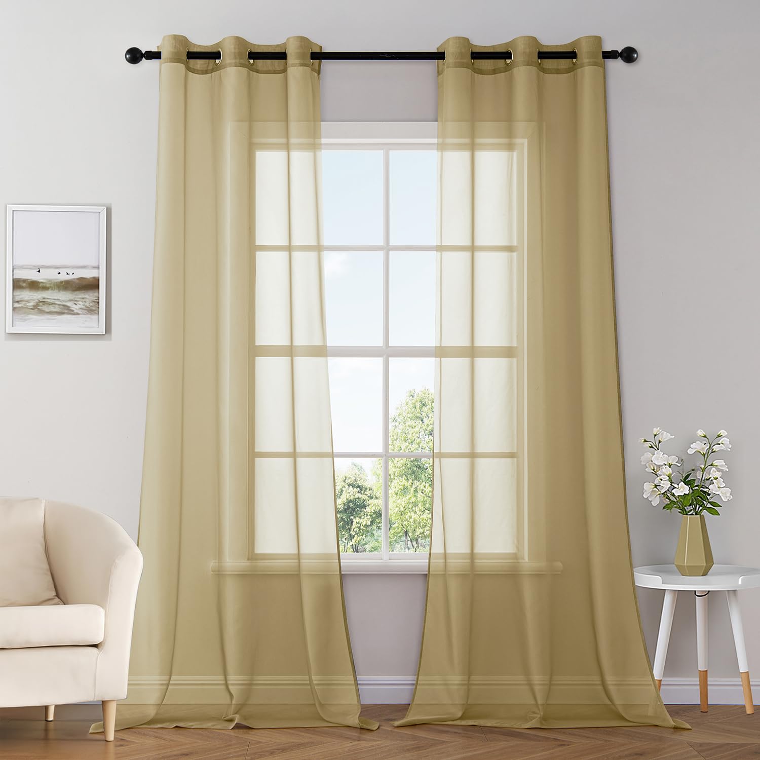 MIULEE Solid Color Sheer Curtains 84 Inches Long 2 Panels Set - Elegant Lightweight Grommet Light Filtering Window Voile Panels/Drapes/Treatment for Bedroom Living Room W42 x L84 Inch, White