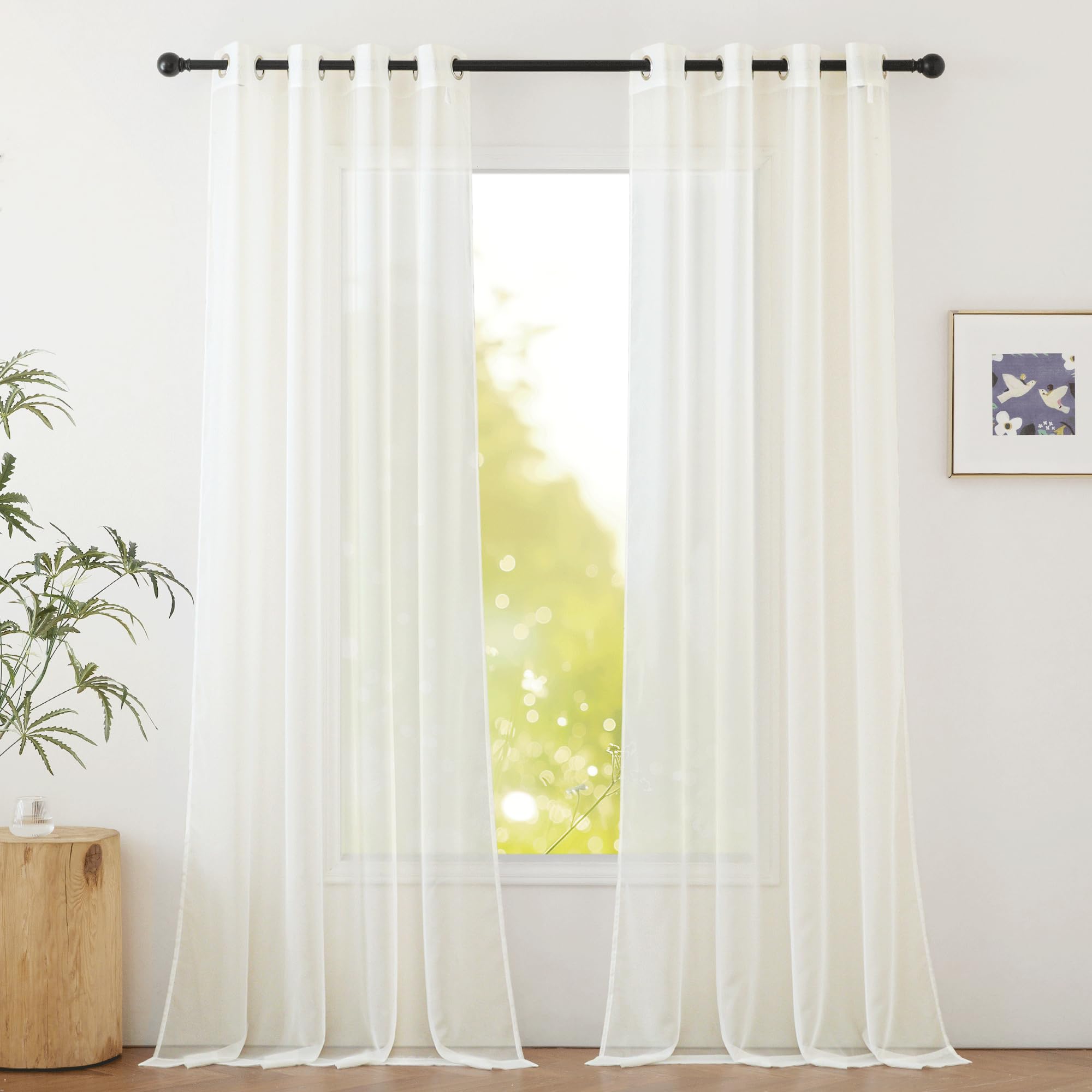 NICETOWN Sheer Curtains Panel 72" Long - Ring Top Window Treatment Sheer Voile Drapes for Bedroom/Living Room (White, Set of 2, W54 x L72)