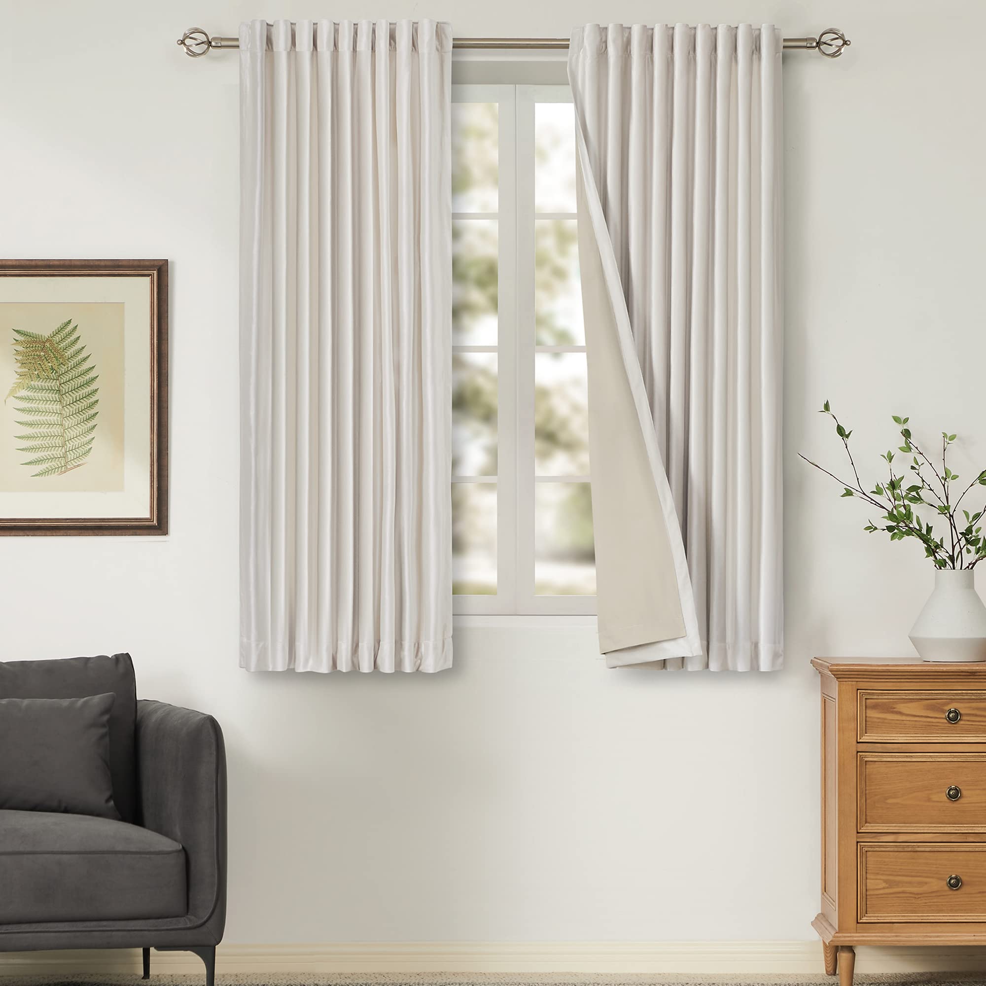 100% Blackout Ivory Off White Velvet Curtains 84 inch Long for Living Room,Set of 2 Panels Liner Rod Pocket Back Tab Thermal Window Drapes Room Darkening Heavy Decorative Curtains for Bedroom