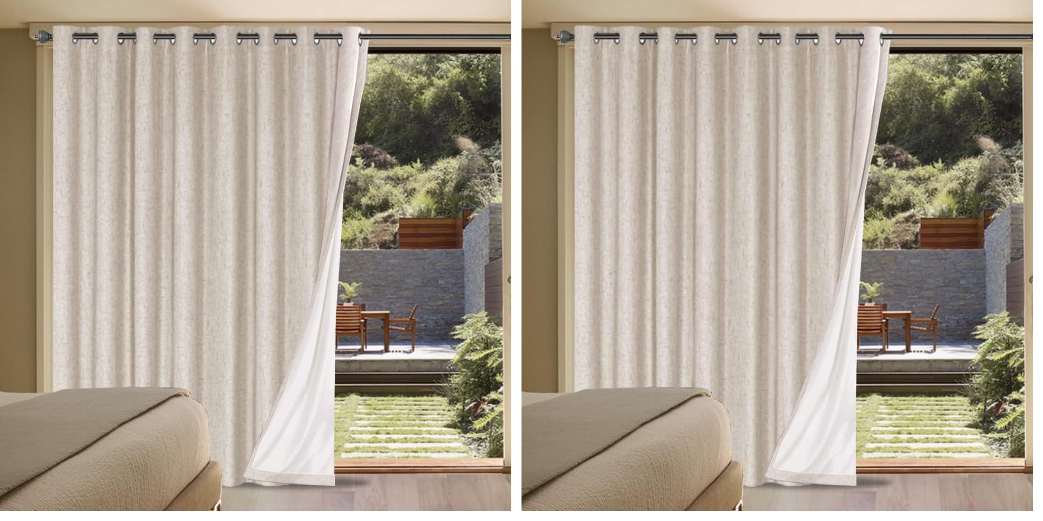 H.VERSAILTEX 100% Blackout Curtains Ivory, Linen Blackout Curtains 96 inch Curtains 2 Panel Set, Elegant Curtain for Bedroom Grommet Drapes for Living Room