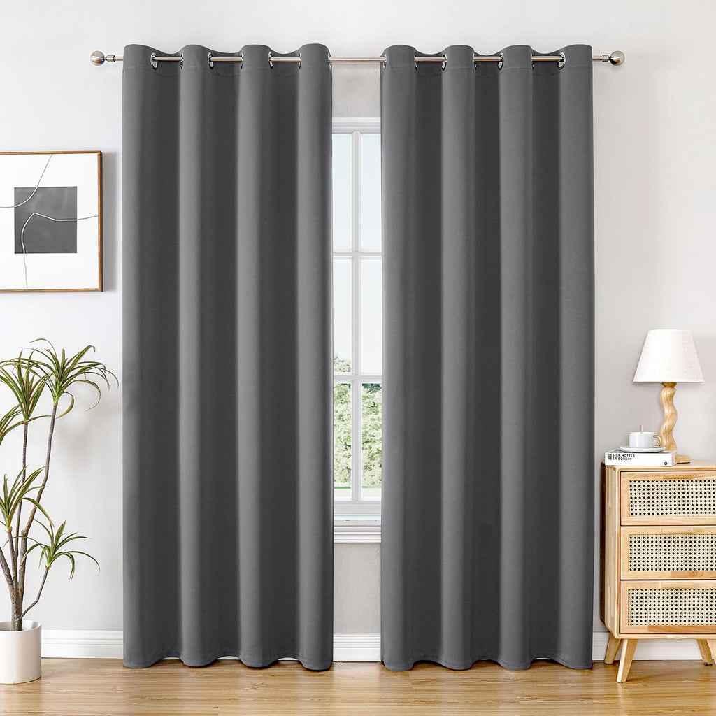 ChrisDowa Grommet Blackout Curtains for Bedroom and Living Room - 2 Panels Set Thermal Insulated Room Darkening Curtains (Dark Grey, 42 x 63 Inch)