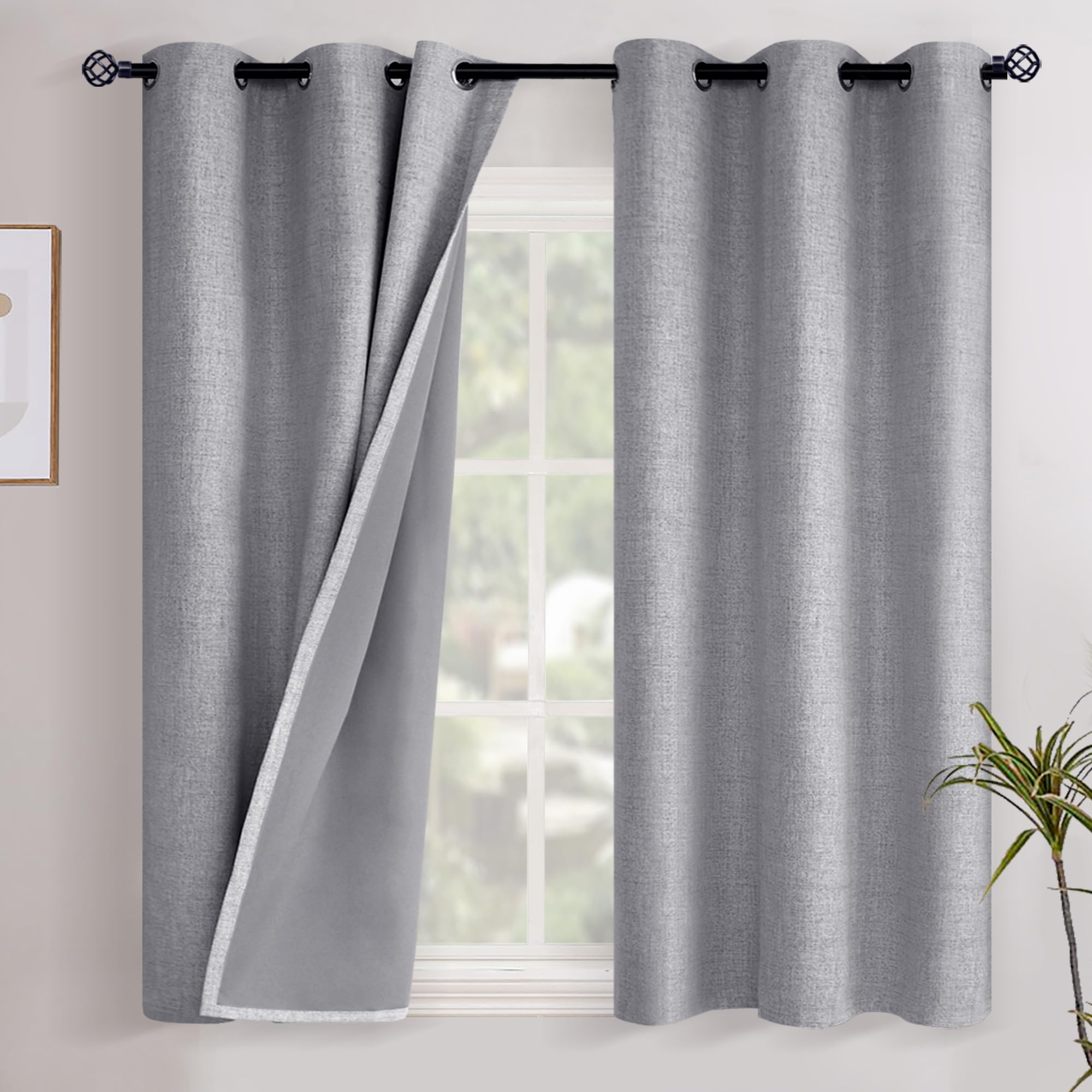 YoungsTex Linen Blackout Curtains 63 Inch Length for Bedroom, Room Darkening Window Drapes with Grommet Thermal Insulated Black Out Blinds for Living Room, 2 Panels, 52 X 63 Inch, Beige