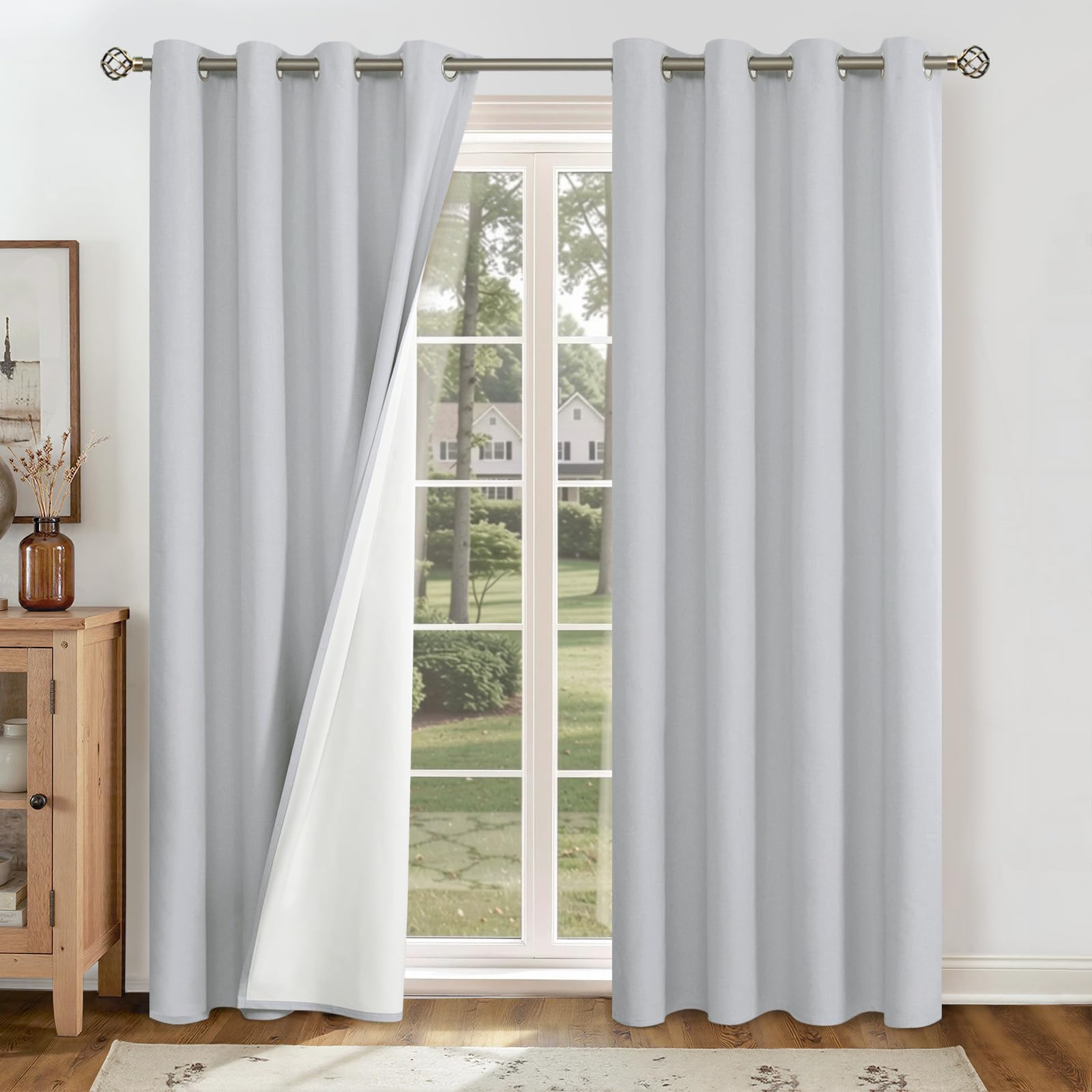 YoungsTex Linen Blackout Curtains 63 Inches Long for Bedroom, Room Darkening Window Drapes with Grommet Thermal Insulated Black Out for Living Room, 2 Panels, 52 X 63 Inch