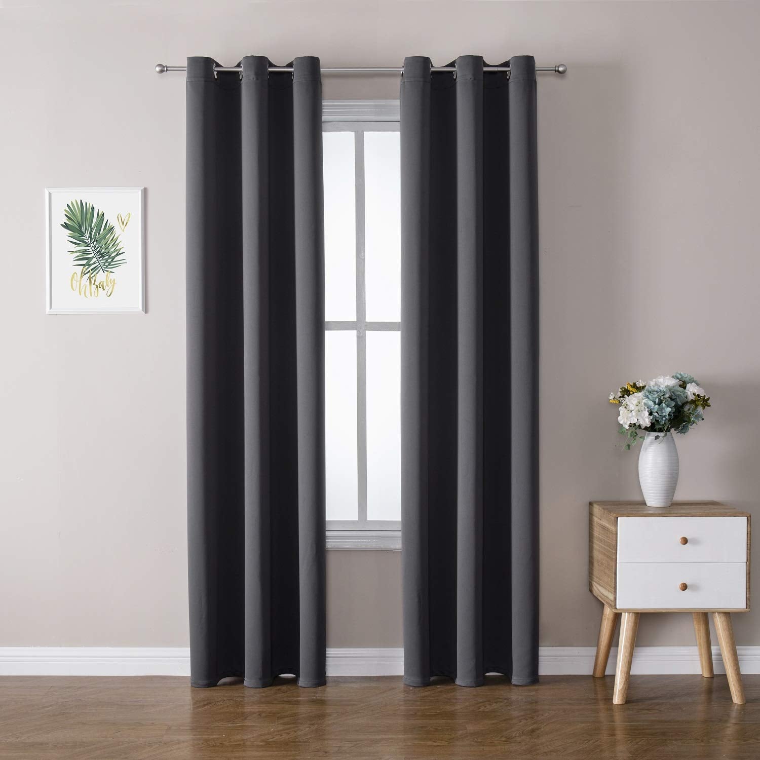 ChrisDowa Grommet Blackout Curtains for Bedroom and Living Room - 2 Panels Set Thermal Insulated Room Darkening Curtains (Dark Grey, 42 x 63 Inch)