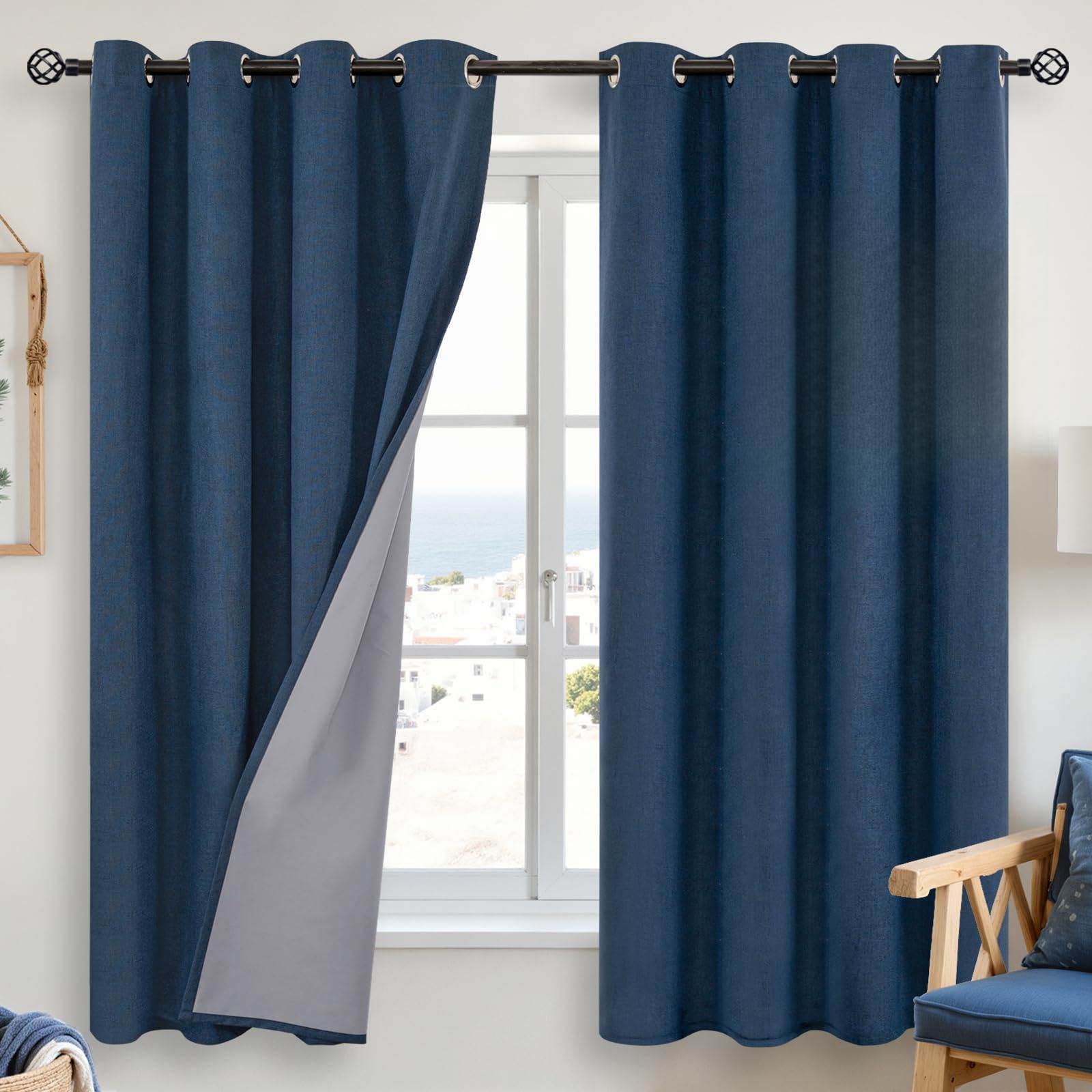 YoungsTex Linen Blackout Curtains 63 Inch Length for Bedroom, Room Darkening Window Drapes with Grommet Thermal Insulated Black Out Blinds for Living Room, 2 Panels, 52 X 63 Inch, Beige