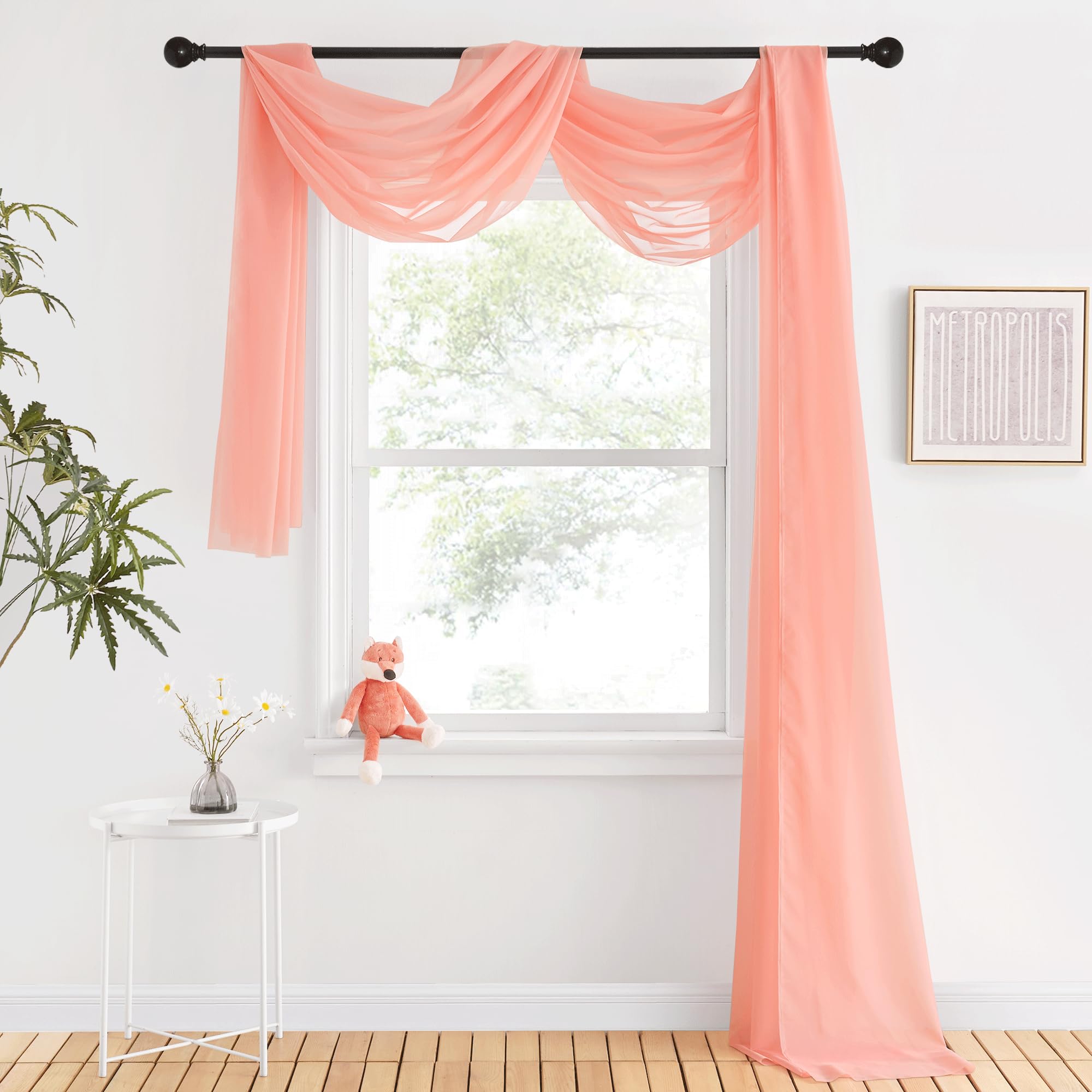 NICETOWN Sheer Canopy Bed Curtains Panels 216 - Home Decoration Sheer Voile Scarf Valance for Wedding (1 Panel, W60 x L216, White)