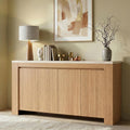 Buffet Cabinet with Storage, 63" Sideboard Buffet Accent Cabinet with Faux Marble Top & 4 Doors, Modern Buffet Table Credenza Cabinets for Living Room, Dining Room, Kitchen（Walnut）