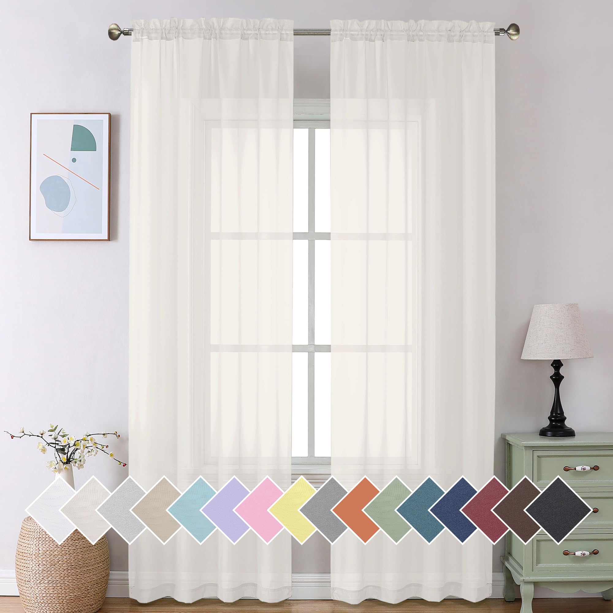Aiyufeng Blush Pink Sheer Curtains 84 Inches Long 2 Panels Set, Light Filtering Soft Airy Voile Rod Pocket Baby Pink Sheer Window Drapes for Bedroom Living Room, Each 40Wx84L Inches