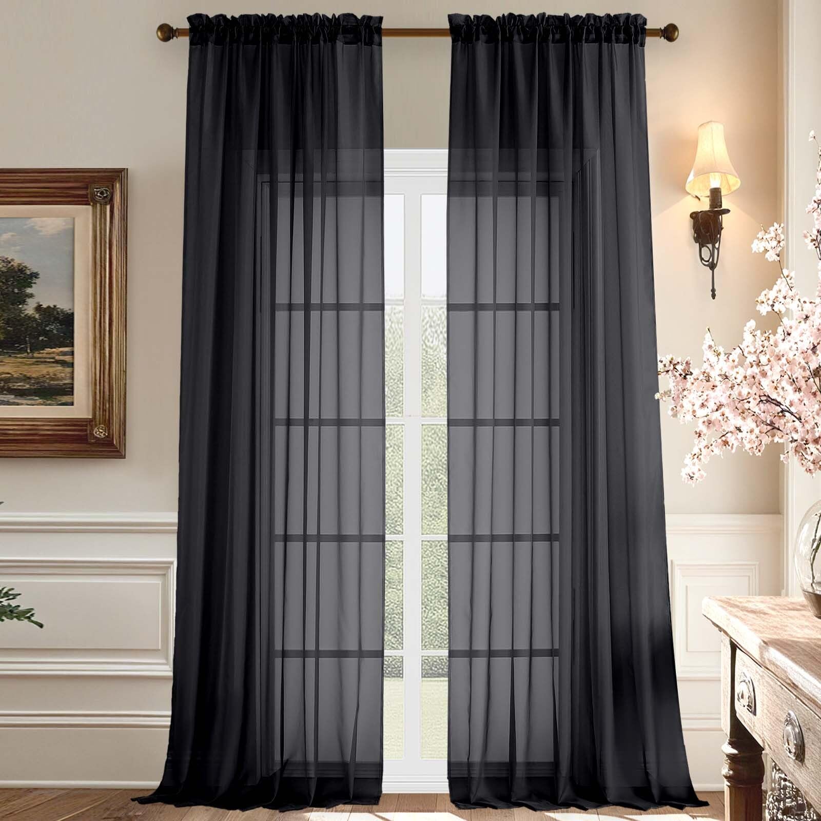 Aiyufeng Blush Pink Sheer Curtains 84 Inches Long 2 Panels Set, Light Filtering Soft Airy Voile Rod Pocket Baby Pink Sheer Window Drapes for Bedroom Living Room, Each 40Wx84L Inches