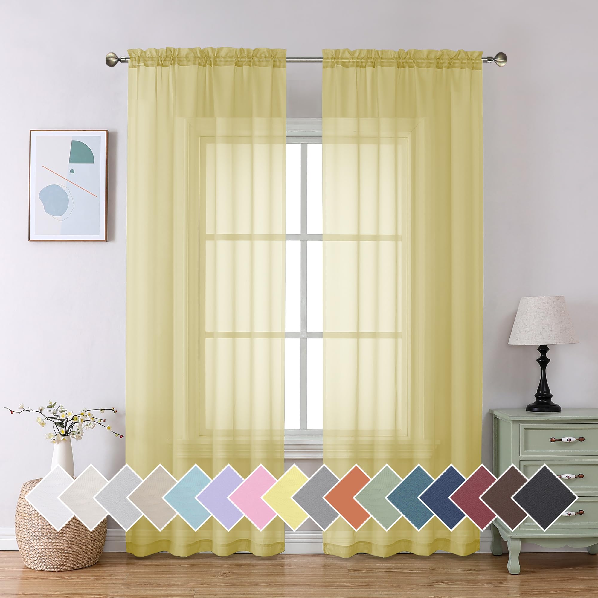 Aiyufeng Blush Pink Sheer Curtains 84 Inches Long 2 Panels Set, Light Filtering Soft Airy Voile Rod Pocket Baby Pink Sheer Window Drapes for Bedroom Living Room, Each 40Wx84L Inches
