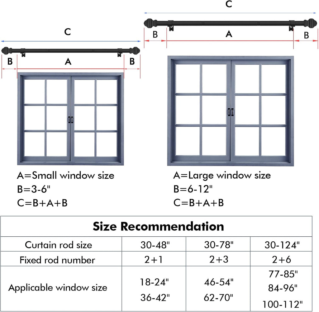 Curtain Rods for Windows 2 Pack 36-48 inch, 5/8 inch Matte Black Curtain Rod with Brackets Adjustable by Splicing for Bedroom Kitchen Study Living Room