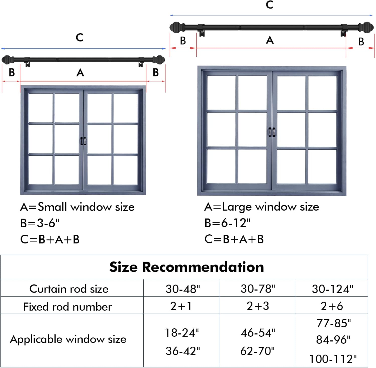 Curtain Rods for Windows 2 Pack 36-48 inch, 5/8 inch Matte Black Curtain Rod with Brackets Adjustable by Splicing for Bedroom Kitchen Study Living Room