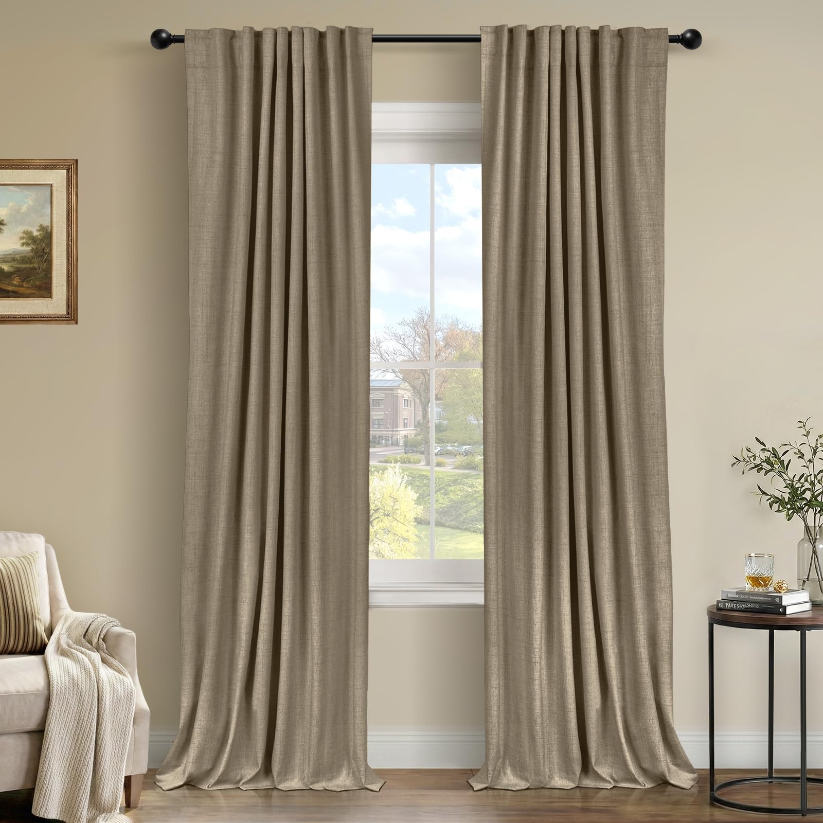 Cream Thermal Blackout Curtains 2 Panels, 50"×84", Back Tab & Rod Pocket Design