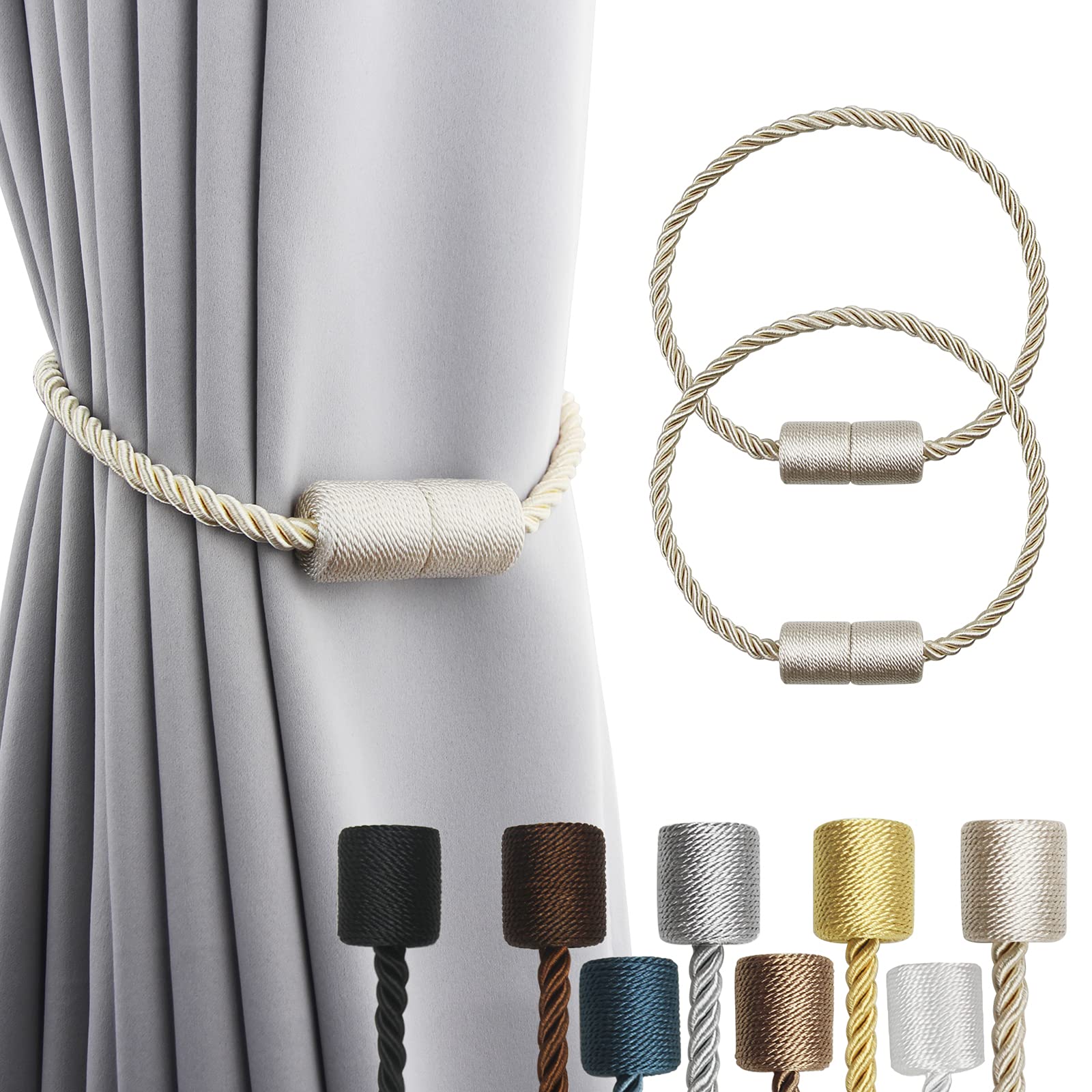 6 Pack Black Strong Magnetic Curtain Tiebacks Outdoor Elegant Decorative Tie Backs Modern Rope Tiebacks for Drapes Window Curtain Holdbacks for Draperies