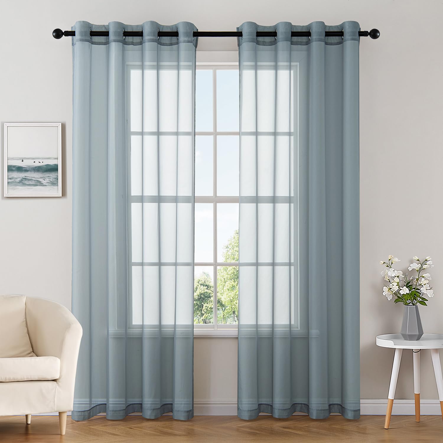 MIULEE Solid Color Sheer Curtains 84 Inches Long 2 Panels Set - Elegant Lightweight Grommet Light Filtering Window Voile Panels/Drapes/Treatment for Bedroom Living Room W42 x L84 Inch, White