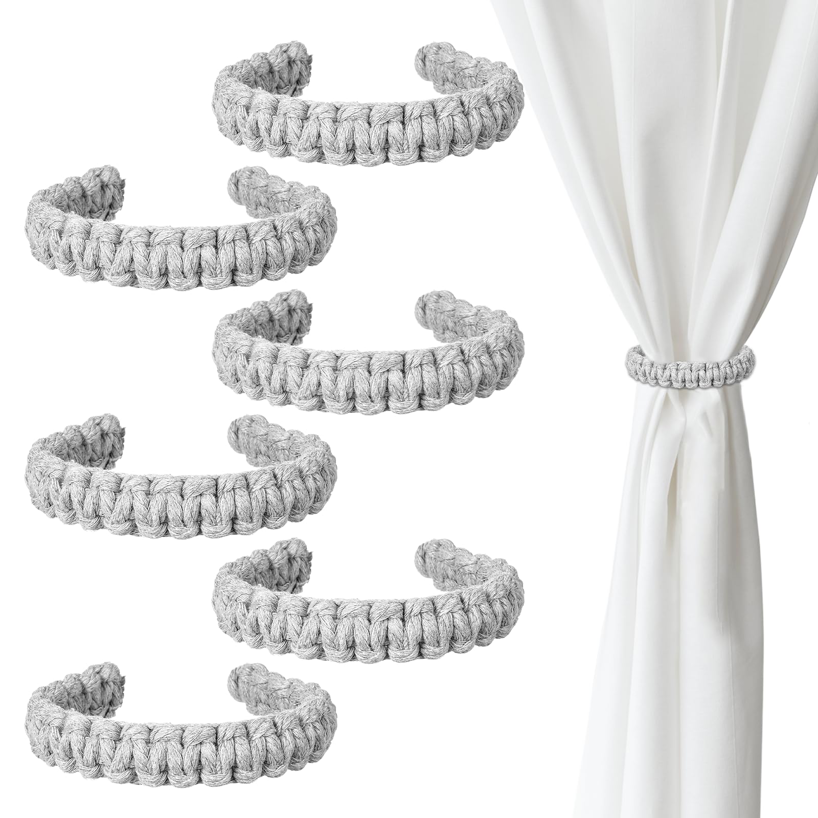 Ptwola 4 Pack Braided Curtain Tiebacks Boho Elegant Rustic Curtain Holdbacks Tie Backs Holders Set Simple Light Weight Drapes Decorative Accessories Handmade for Home Office Bedroom Window (4, Linen)
