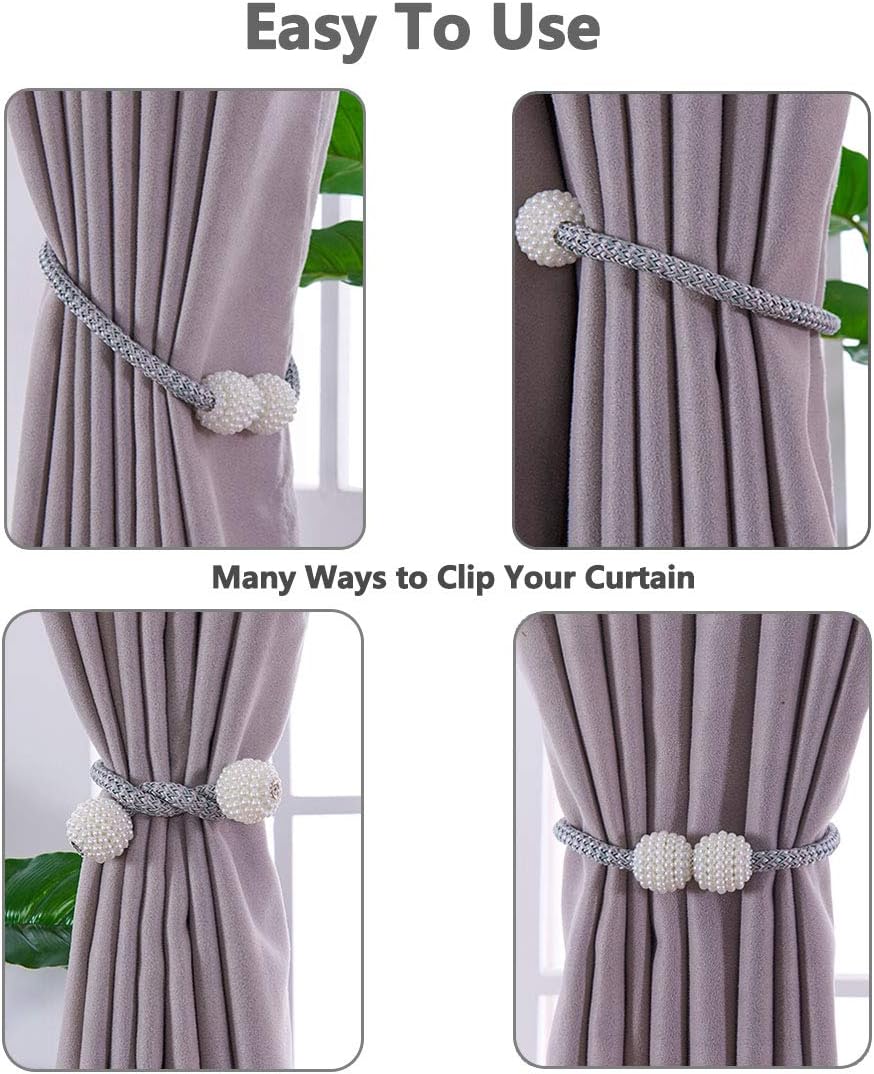 Melaluxe 6 Pack Magnetic Curtain Tiebacks, Decorative Curtain Holdbacks for Window Décor (Grey)