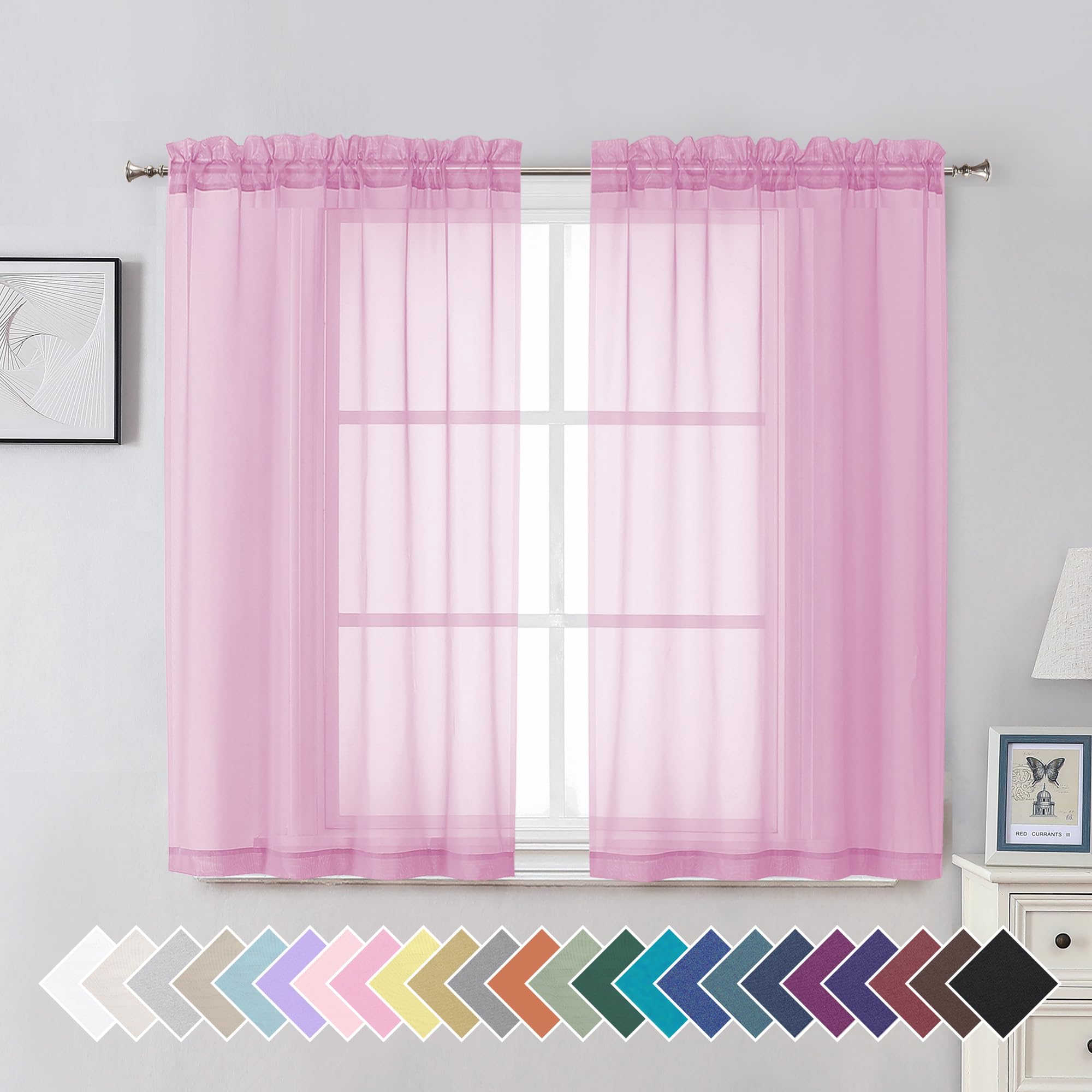 Aiyufeng Blush Pink Sheer Curtains 84 Inches Long 2 Panels Set, Light Filtering Soft Airy Voile Rod Pocket Baby Pink Sheer Window Drapes for Bedroom Living Room, Each 40Wx84L Inches