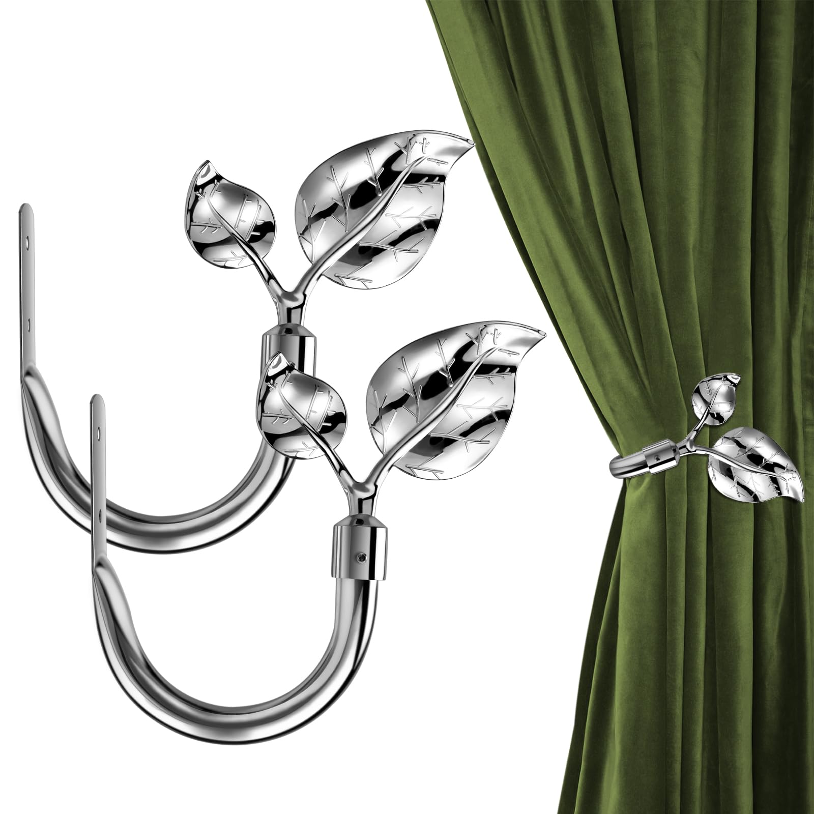 HIKMLK Leaf Shaped Curtain Tieback Holdbacks 2pcs, Handmade Metal Curtain Side Holders for Wall, Curtain Hook Pull Backs for Drapes Window Decoration