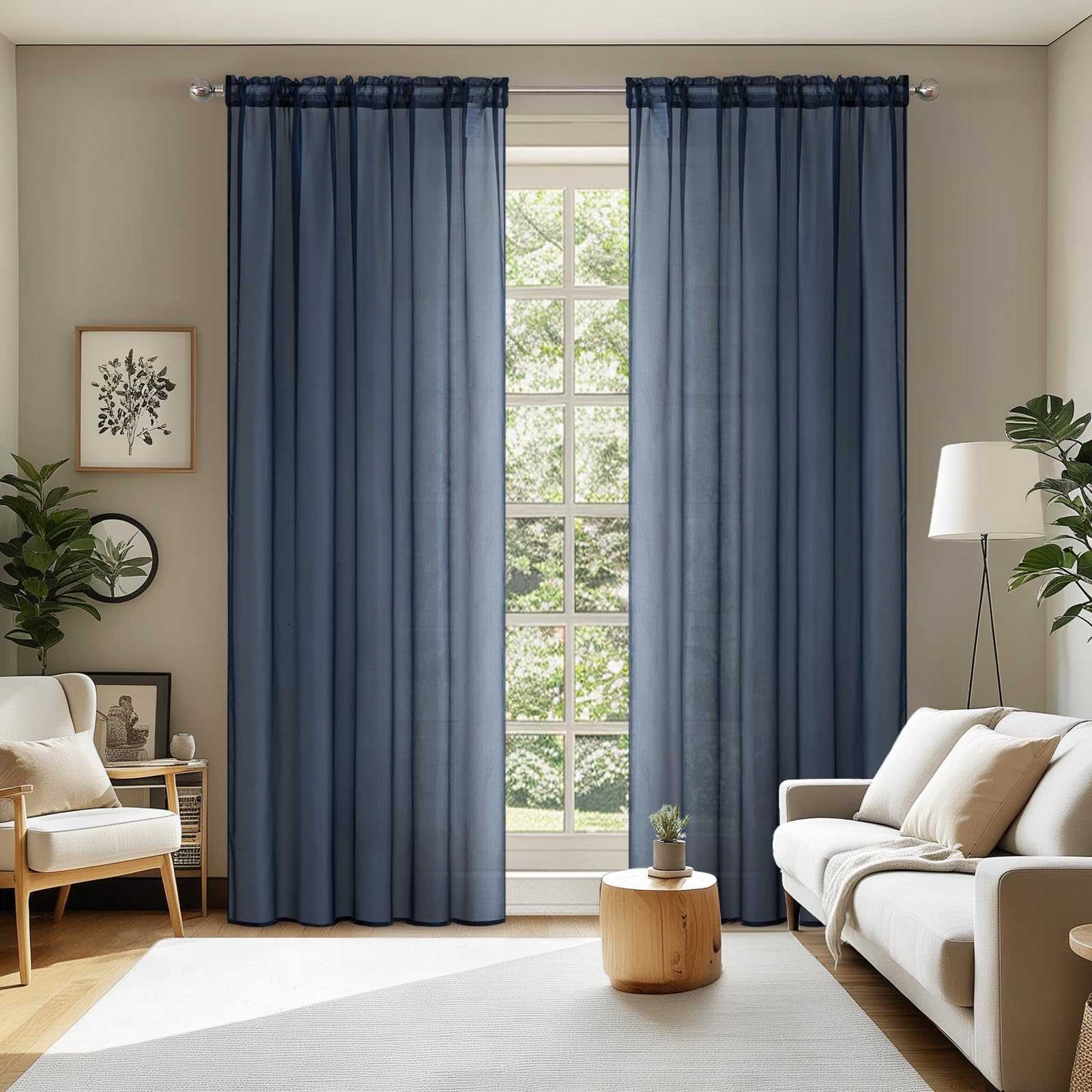 MIULEE 2 Panels Solid Color White Sheer Window Curtains Elegant Window Voile Panels/Drapes/Treatment for Bedroom Living Room (54 X 84 Inches White)