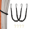 Wood Bead Curtain Tiebacks, KLOGTSIND Set of 2 Curtain Holdbacks for Thin or Thick Window Draperies, Boho Farmhouse Curtain Tiebacks with Hooks, Curtain Tie Backs for Home Office Room Decor