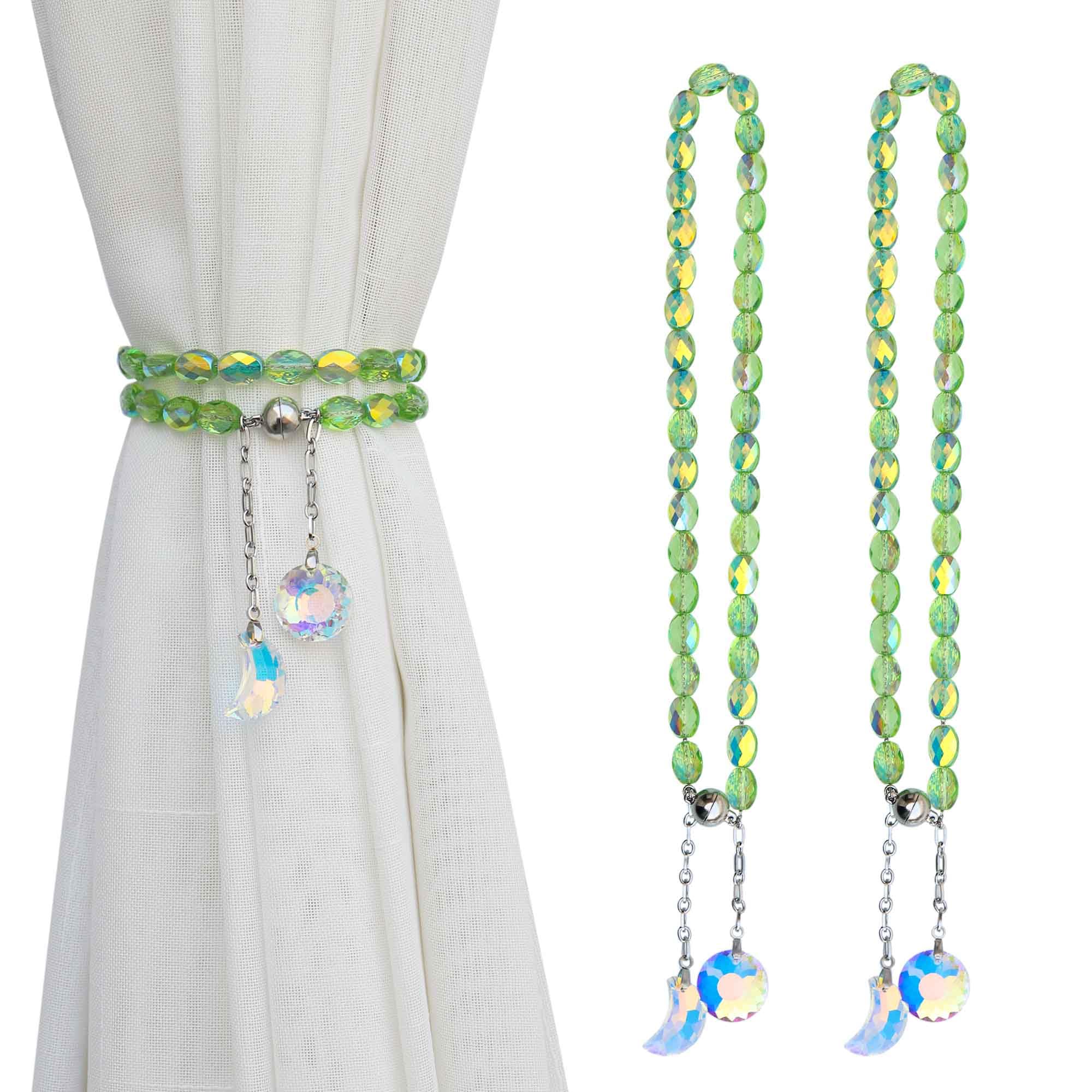 PEDOBO Magnetic Curtain Tiebacks, 2 Pack Crystal Beaded Sun & Moon Pendants Sheers/Draperies Holdbacks for Window Home Office Decor (Purple)