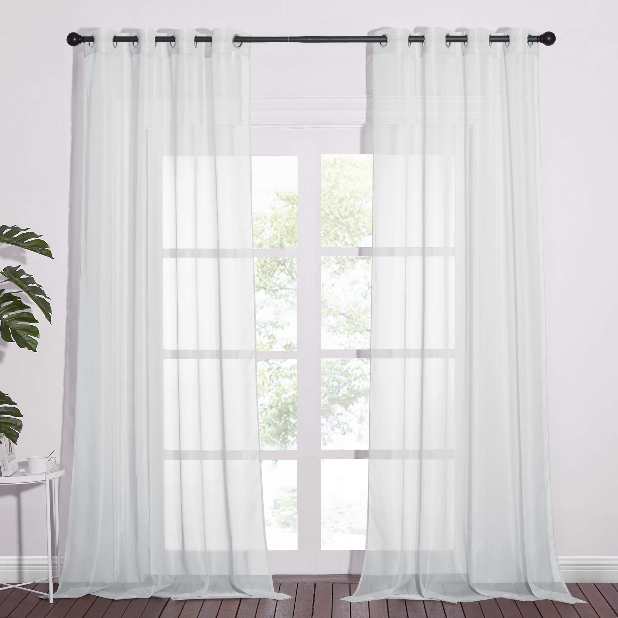 NICETOWN Sheer Curtains Panel 72" Long - Ring Top Window Treatment Sheer Voile Drapes for Bedroom/Living Room (White, Set of 2, W54 x L72)