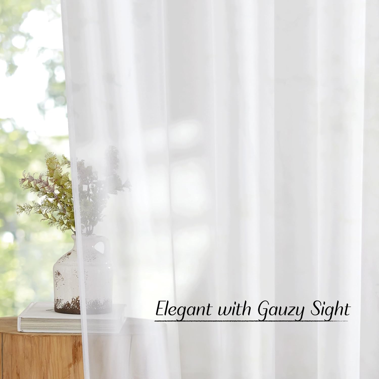 NICETOWN Sheer Curtains Panel 72" Long - Ring Top Window Treatment Sheer Voile Drapes for Bedroom/Living Room (White, Set of 2, W54 x L72)