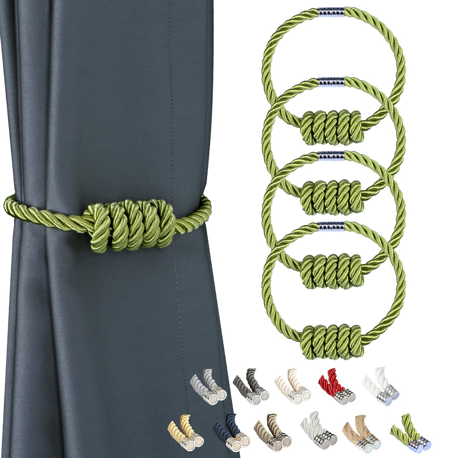 BEL AVENIR Magnetic Jute Curtain Tiebacks, Decorative Drapery Holdbacks Bohemian Style Woven Tie-Backs with Exquisite Knot (Jute, 2 Pack)