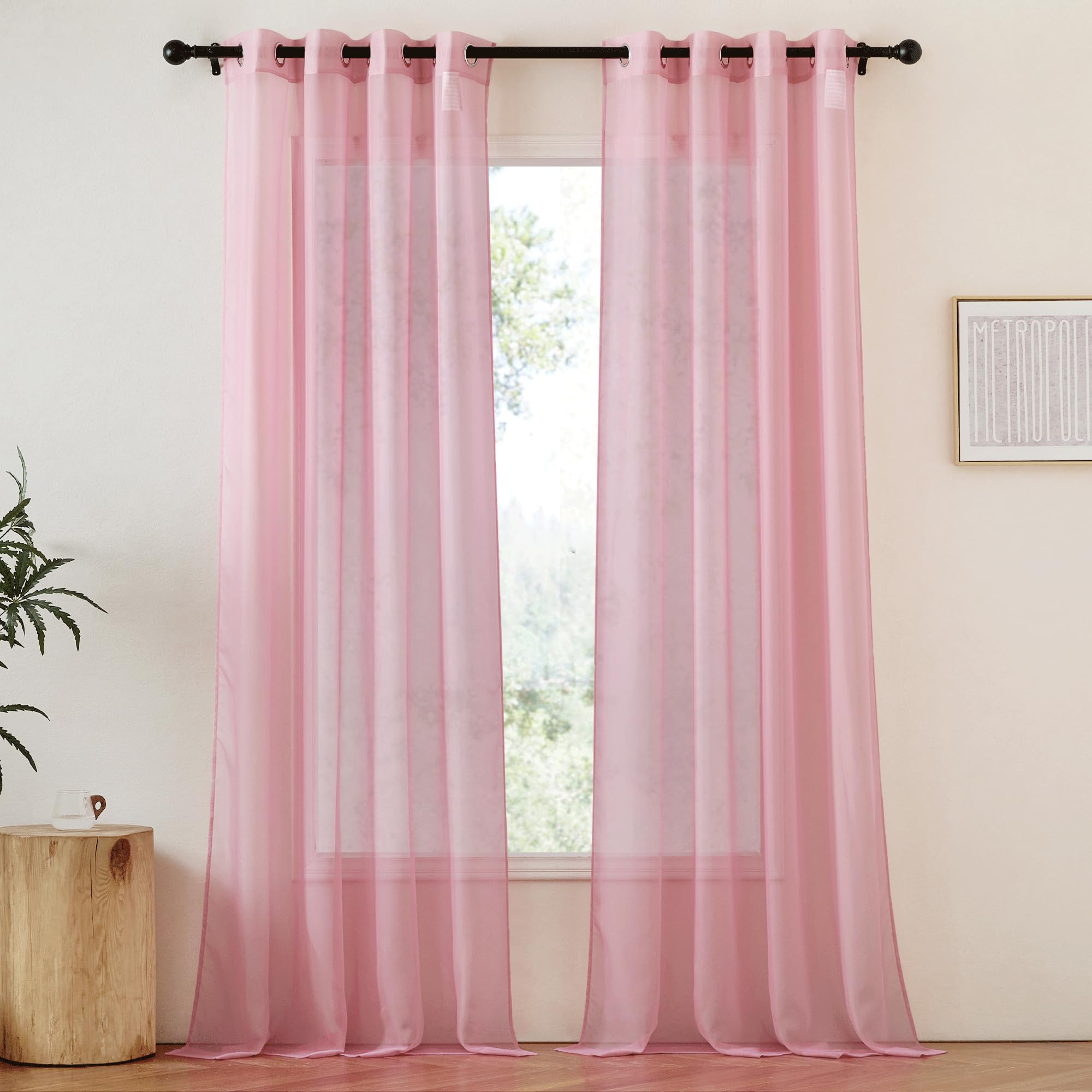 NICETOWN Sheer Curtains Panel 72" Long - Ring Top Window Treatment Sheer Voile Drapes for Bedroom/Living Room (White, Set of 2, W54 x L72)