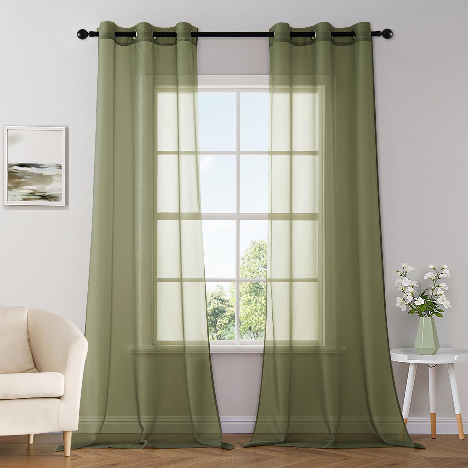 MIULEE Solid Color Sheer Curtains 84 Inches Long 2 Panels Set - Elegant Lightweight Grommet Light Filtering Window Voile Panels/Drapes/Treatment for Bedroom Living Room W42 x L84 Inch, White