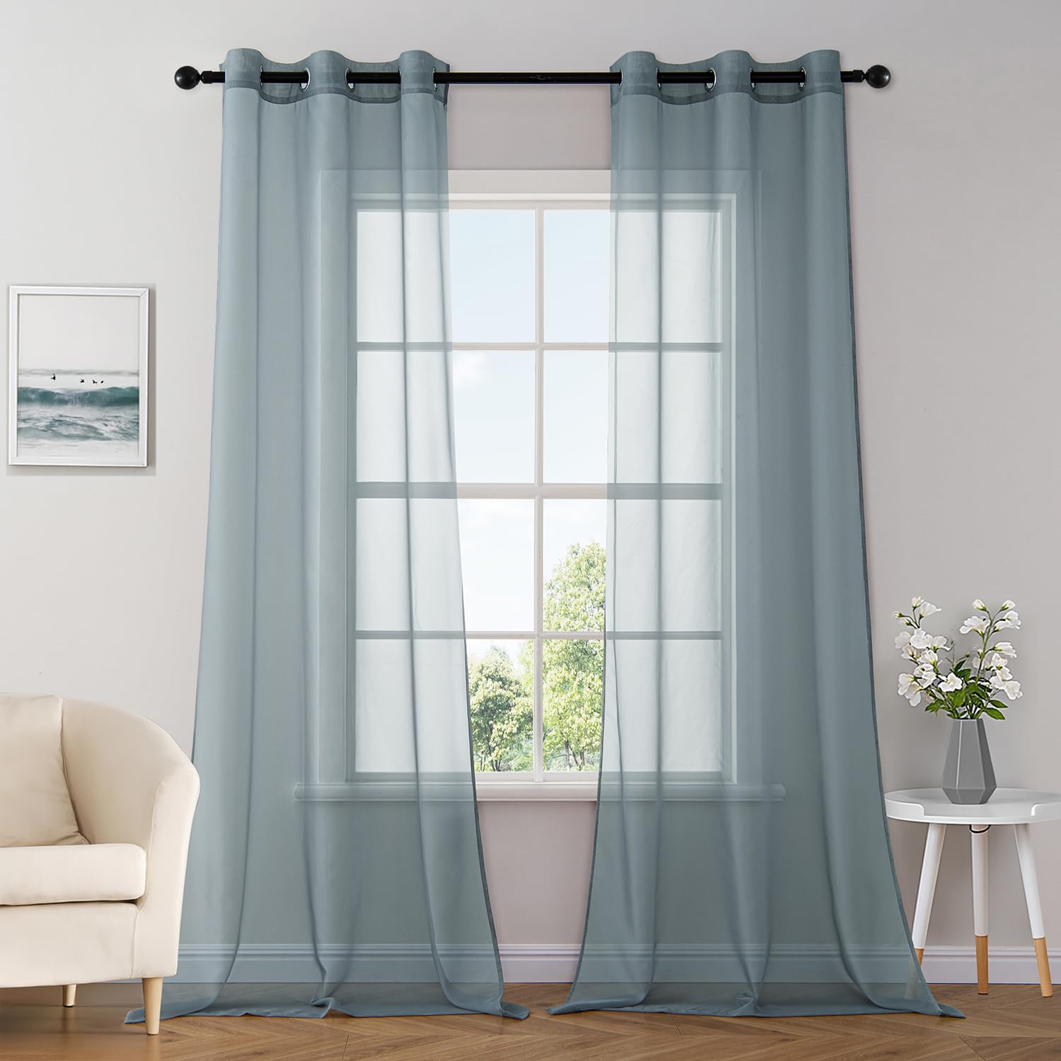 MIULEE Solid Color Sheer Curtains 84 Inches Long 2 Panels Set - Elegant Lightweight Grommet Light Filtering Window Voile Panels/Drapes/Treatment for Bedroom Living Room W42 x L84 Inch, White