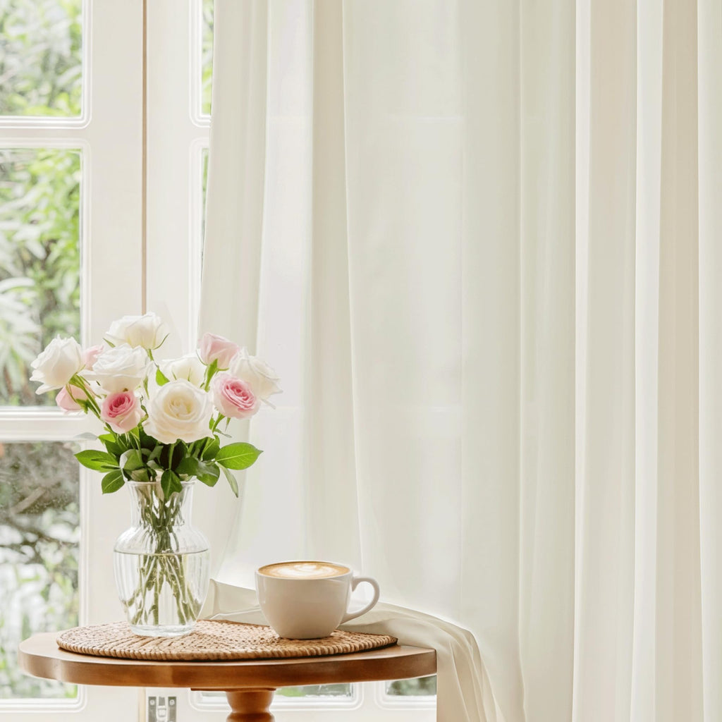 Beauoop Soft White Semi Sheer Curtains 84 Inches Long 2 Panels for Living Room Bedroom Faux Silk Light Filtering Non-See-Through Privacy Airy Rod Pocket Voile Window Treatment Drapes, 52x84 Set of 2