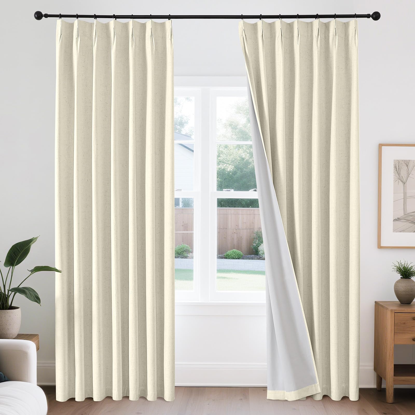 Joydeco Curtains, 108 Inches Long, 2 Panels Set, Farmhouse Drapes for Living Room, Semi-Blackout, Linen-Polyester, Ivory on Linen, Rod Pocket