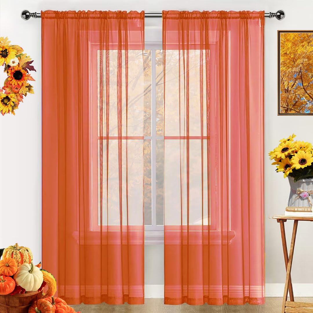 SpaceDresser Basic Rod Pocket Sheer Voile Window Curtain Panels White 1 Pair 2 Panels 52 Width 84 Inch Long for Kitchen Bedroom Children Living Room Yard(White,52 W x 84 L)