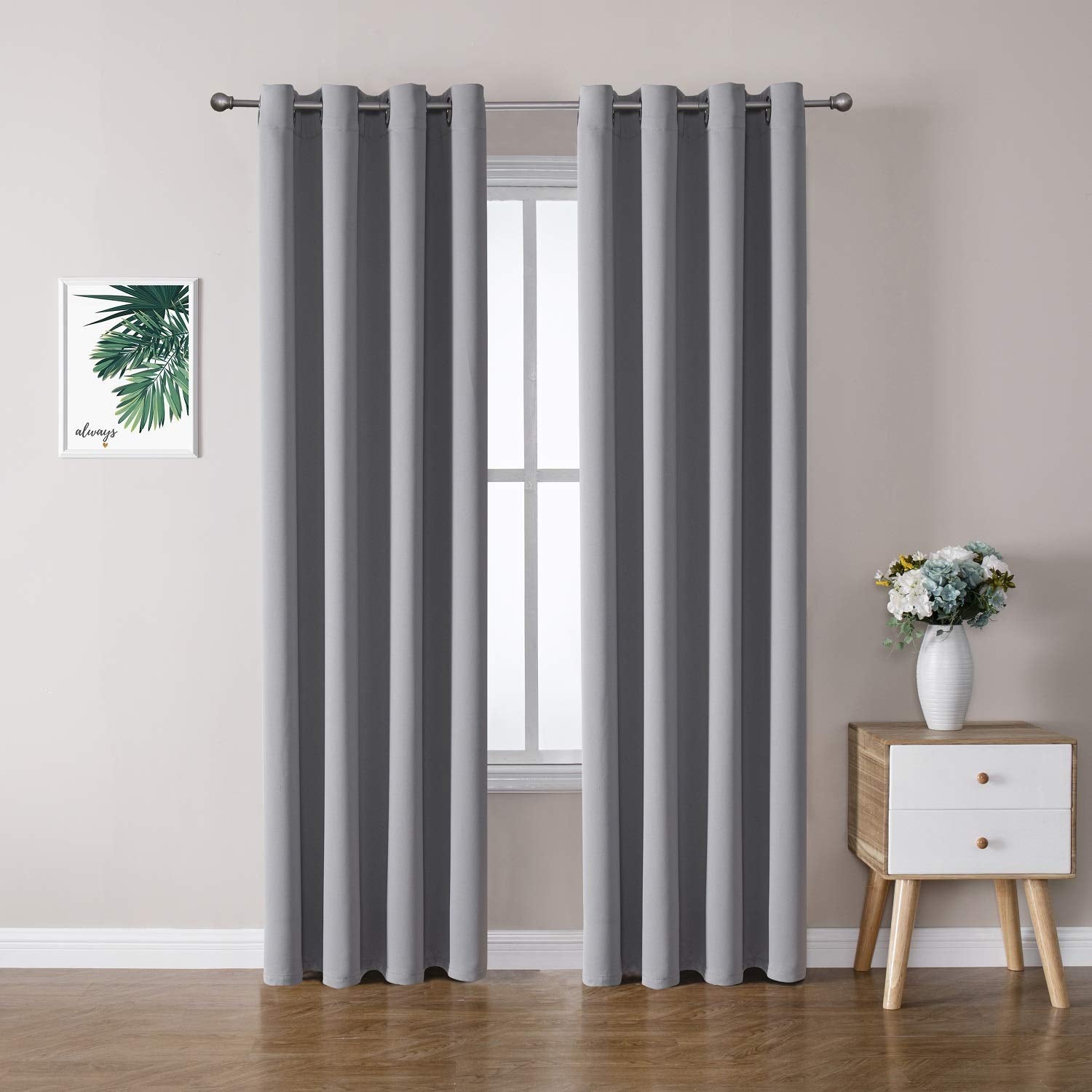 ChrisDowa Grommet Blackout Curtains for Bedroom and Living Room - 2 Panels Set Thermal Insulated Room Darkening Curtains (Dark Grey, 42 x 63 Inch)