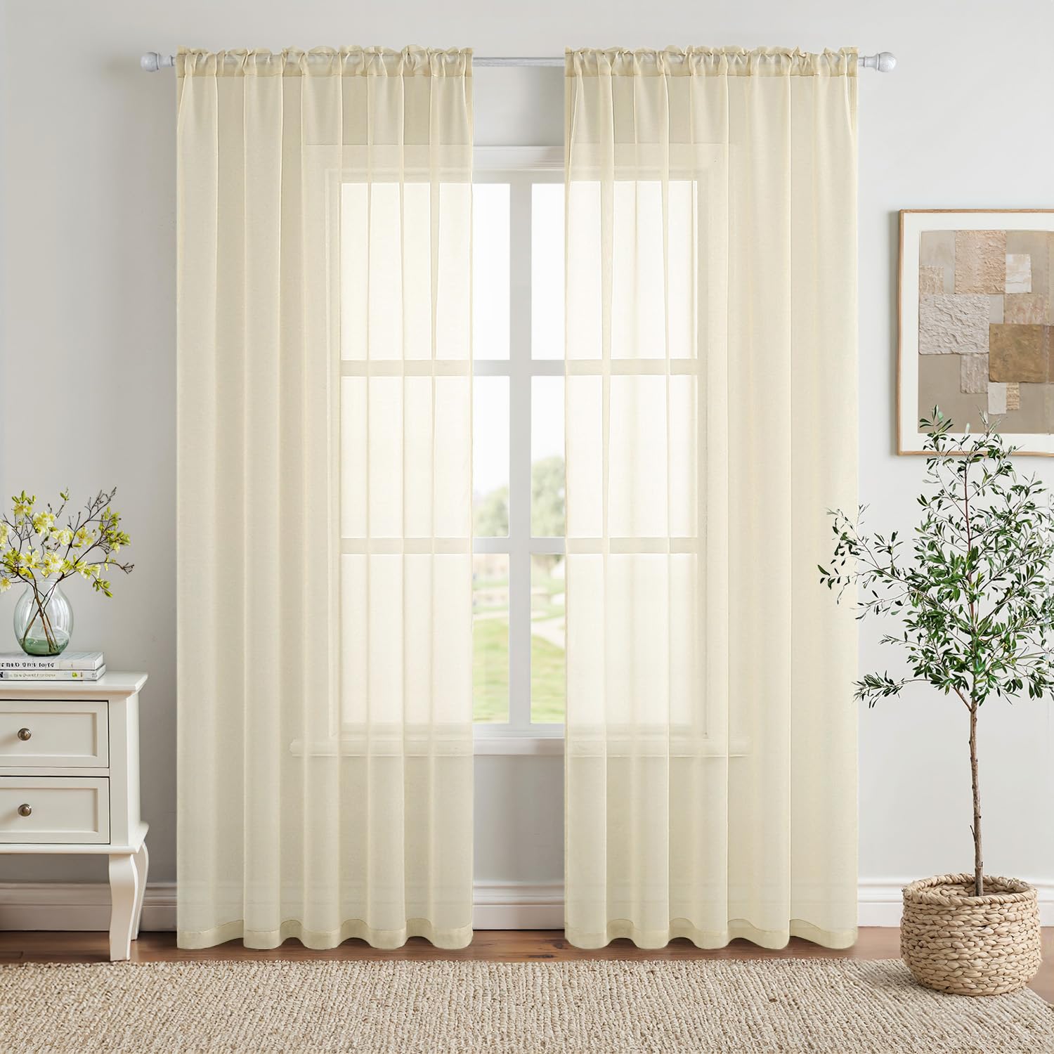 MIULEE 2 Panels Solid Color White Sheer Window Curtains Elegant Window Voile Panels/Drapes/Treatment for Bedroom Living Room (54 X 84 Inches White)