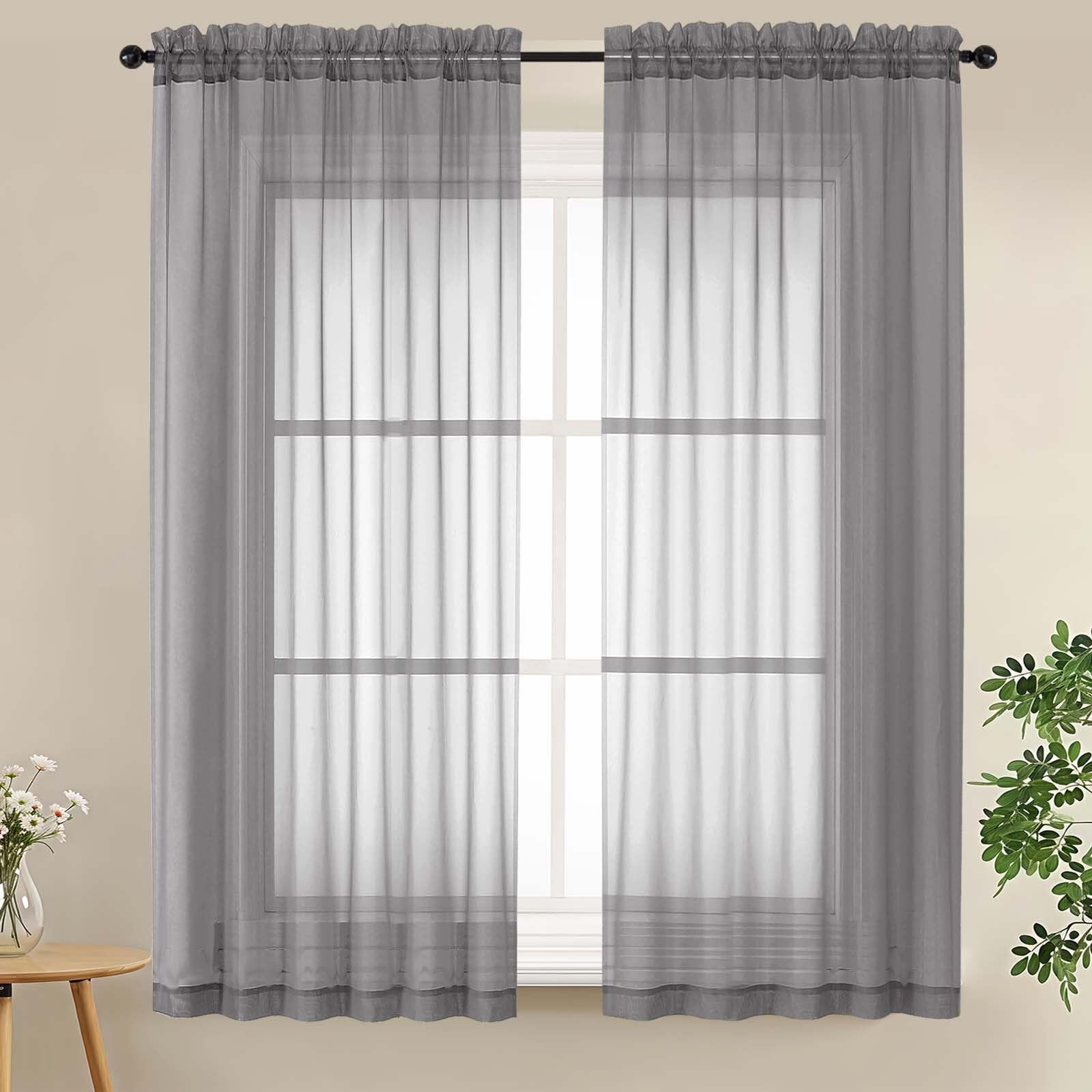 LIVEKID White Sheer Curtains 84 Inches Long 2 Panels - Light Filtering Breathable Voile Textured Sheer Curtains for Bedroom/Living Room, Rod Pocket Soft Elagant & Airy Solid Drapes, W42 x L84