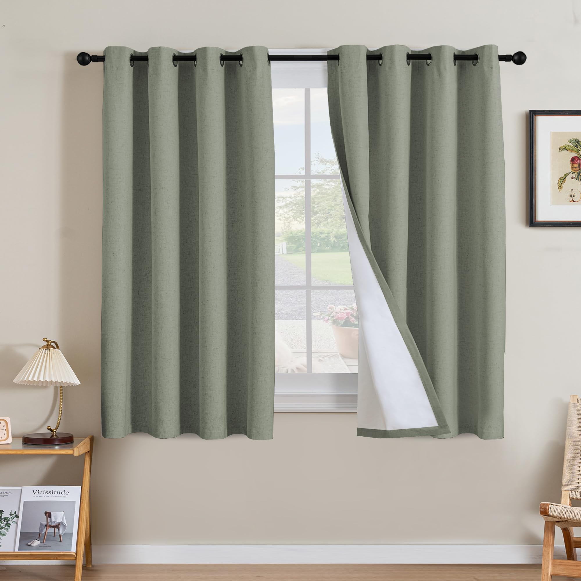 H.VERSAILTEX 100% Blackout Curtains Ivory, Linen Blackout Curtains 96 inch Curtains 2 Panel Set, Elegant Curtain for Bedroom Grommet Drapes for Living Room