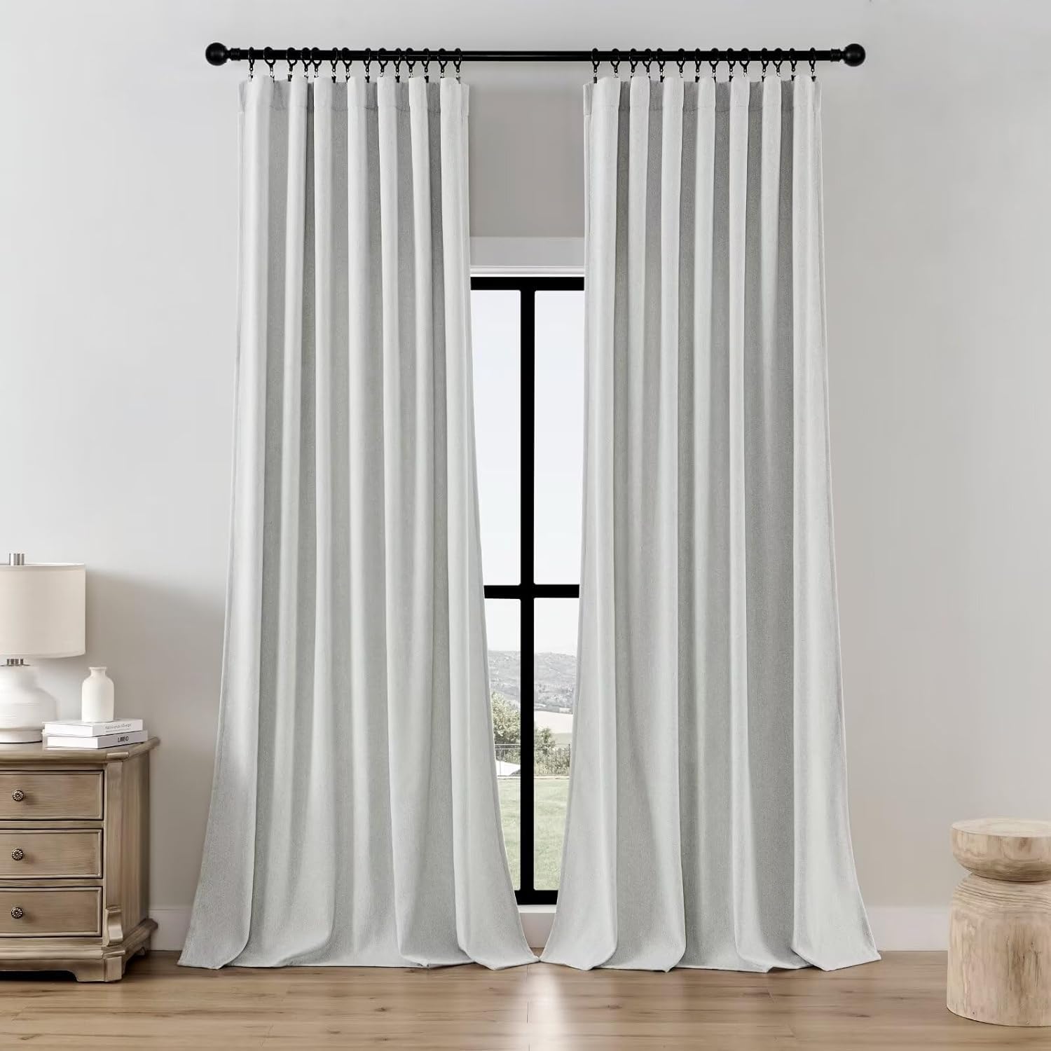 Joydeco Curtains, 108 Inches Long, 2 Panels Set, Farmhouse Drapes for Living Room, Semi-Blackout, Linen-Polyester, Ivory on Linen, Rod Pocket