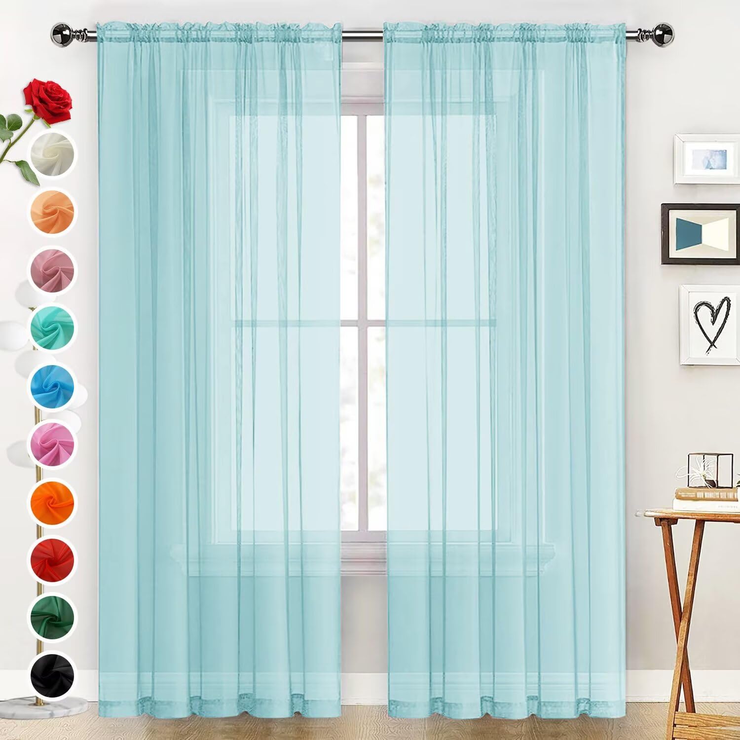 SpaceDresser Basic Rod Pocket Sheer Voile Window Curtain Panels White 1 Pair 2 Panels 52 Width 84 Inch Long for Kitchen Bedroom Children Living Room Yard(White,52 W x 84 L)
