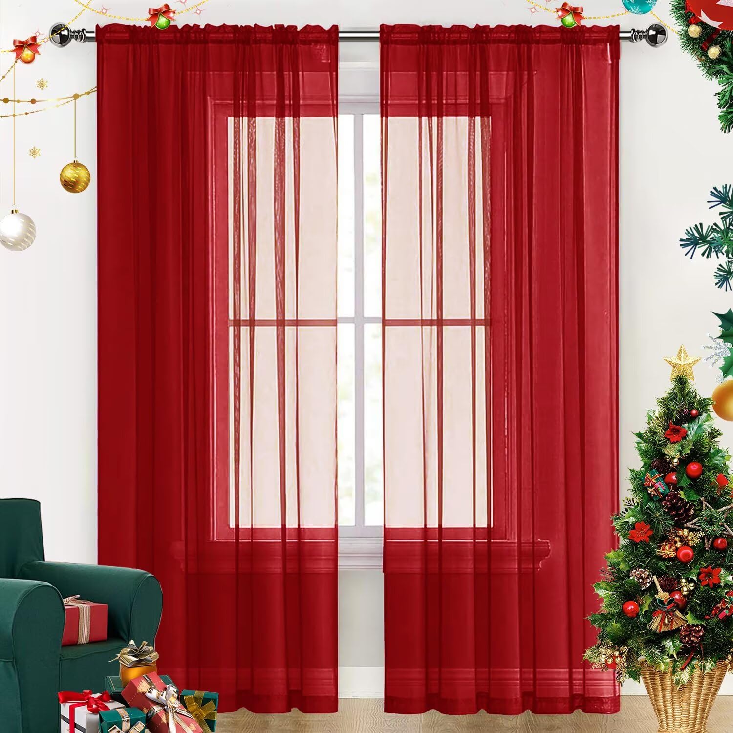 SpaceDresser Basic Rod Pocket Sheer Voile Window Curtain Panels White 1 Pair 2 Panels 52 Width 84 Inch Long for Kitchen Bedroom Children Living Room Yard(White,52 W x 84 L)