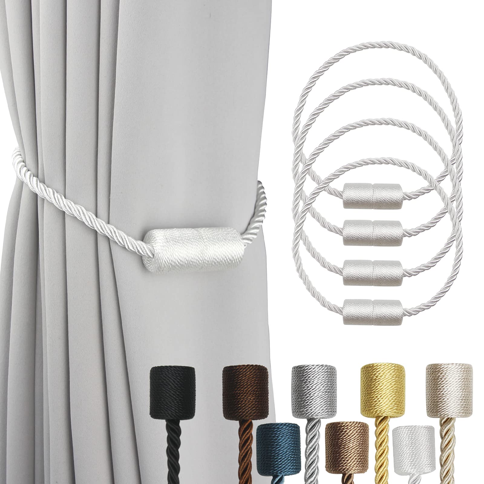2 Pack Black Magnetic Rope Curtain Tiebacks