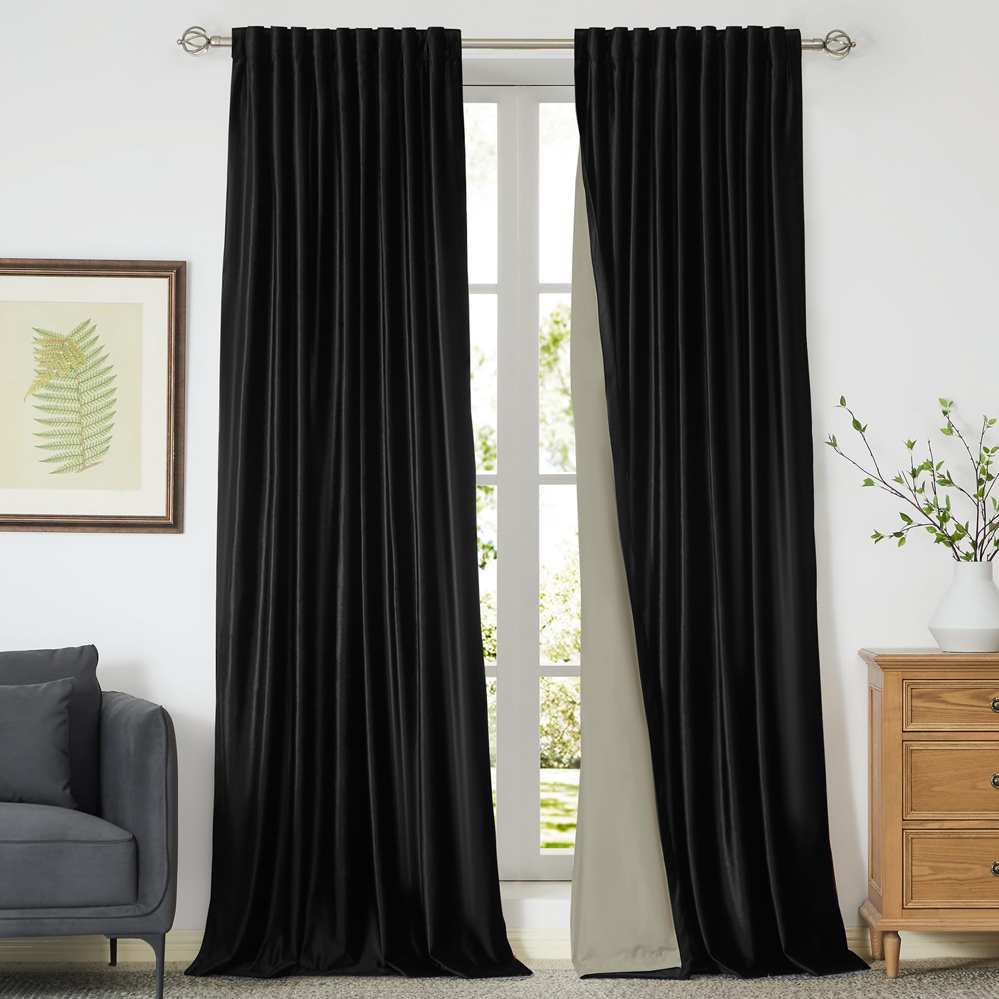 100% Blackout Ivory Off White Velvet Curtains 84 inch Long for Living Room,Set of 2 Panels Liner Rod Pocket Back Tab Thermal Window Drapes Room Darkening Heavy Decorative Curtains for Bedroom