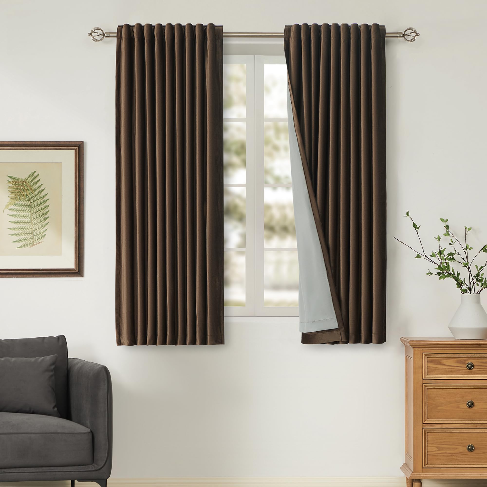 100% Blackout Ivory Off White Velvet Curtains 84 inch Long for Living Room,Set of 2 Panels Liner Rod Pocket Back Tab Thermal Window Drapes Room Darkening Heavy Decorative Curtains for Bedroom